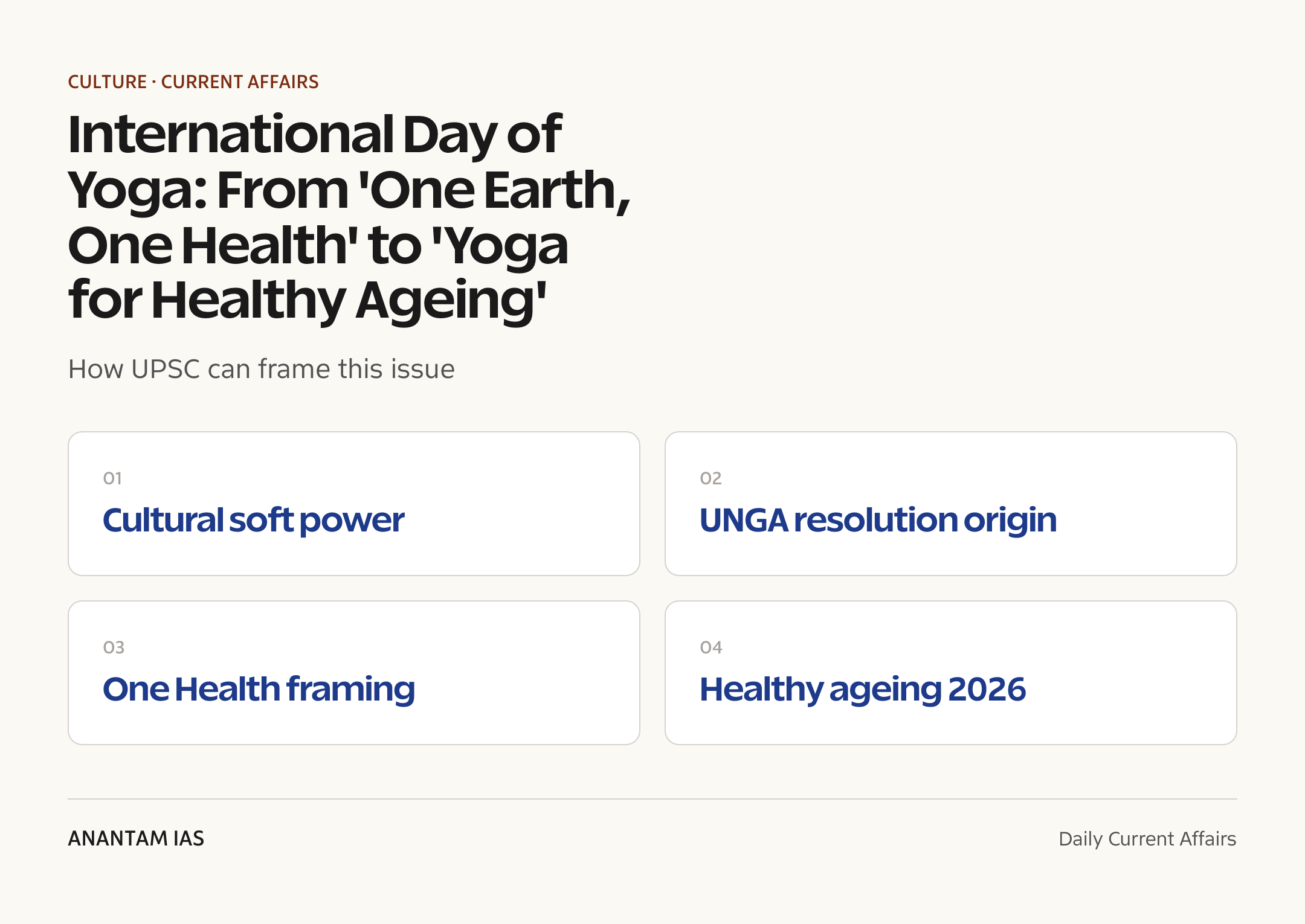 International Day of Yoga: From 'One Earth, One Health' to 'Yoga for Healthy Ageing' — exam lens