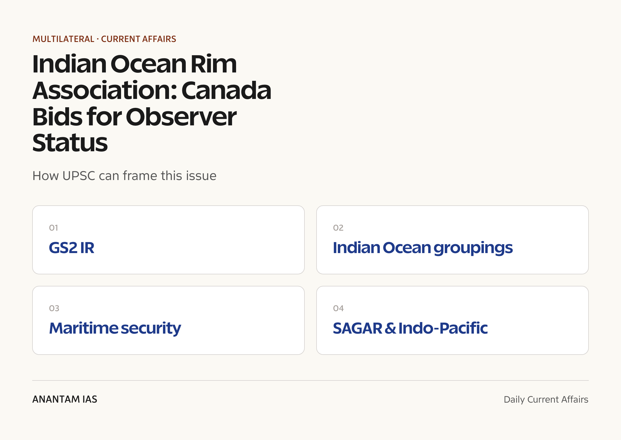 Indian Ocean Rim Association: Canada Bids for Observer Status — exam lens