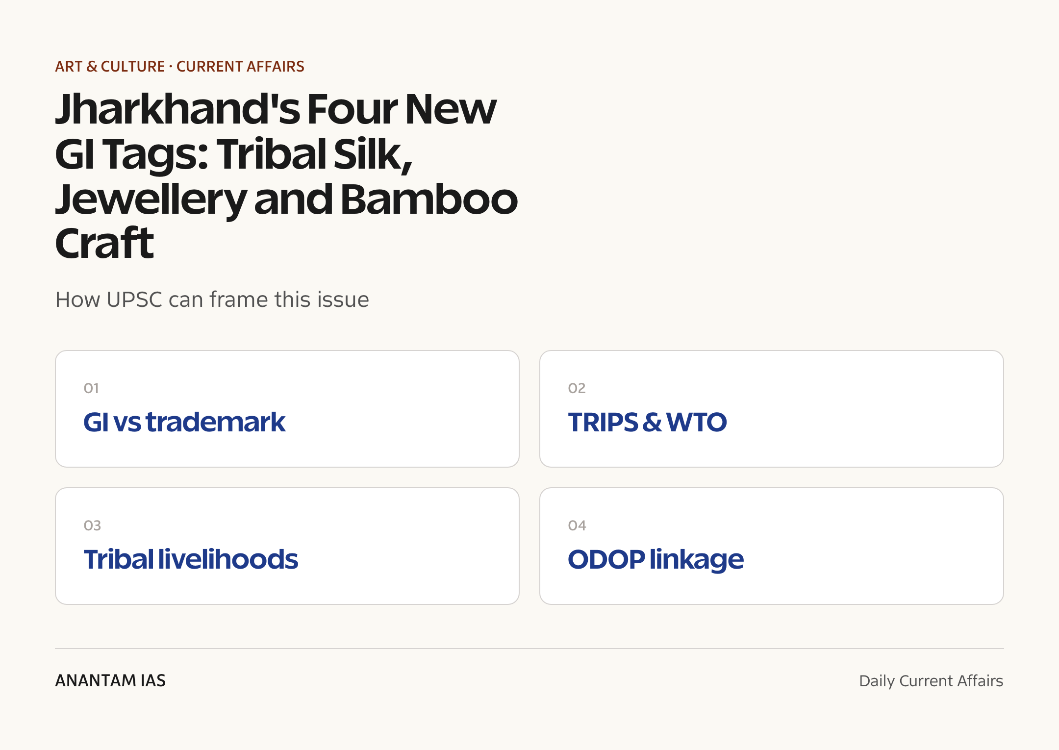 Jharkhand's Four New GI Tags: Tribal Silk, Jewellery and Bamboo Craft — exam lens