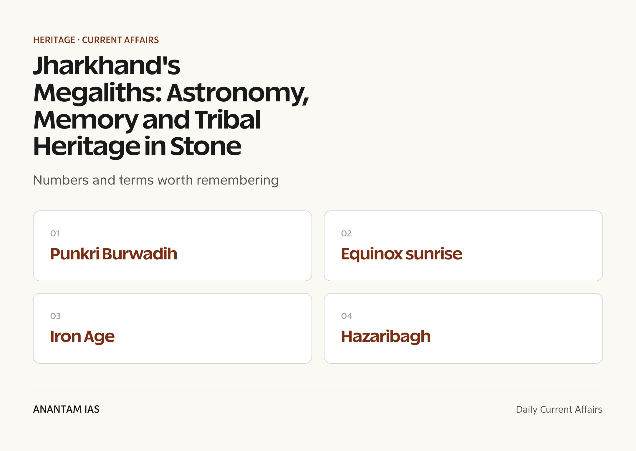 Jharkhand's Megaliths: Astronomy, Memory and Tribal Heritage in Stone — quick facts