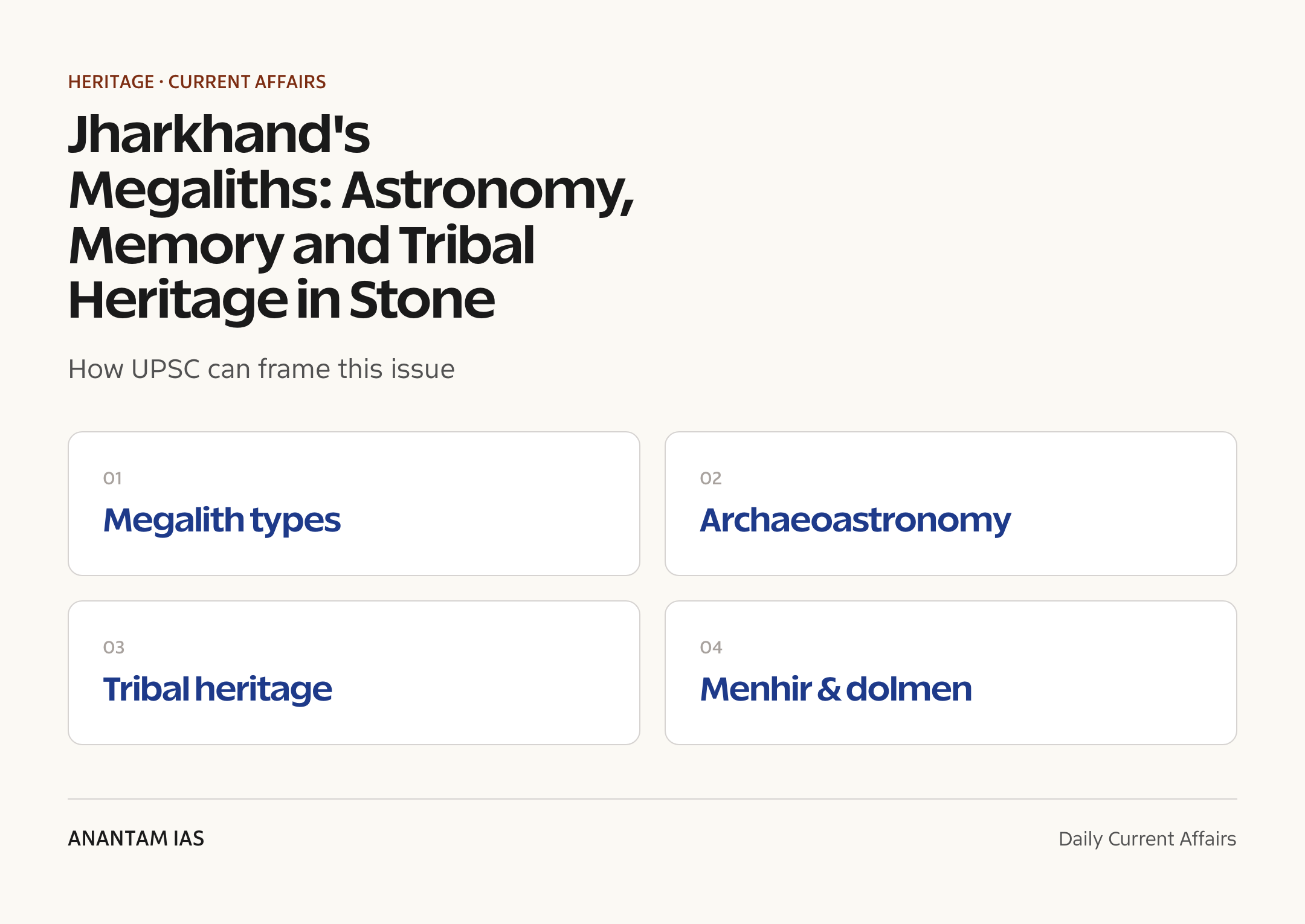 Jharkhand's Megaliths: Astronomy, Memory and Tribal Heritage in Stone — exam lens