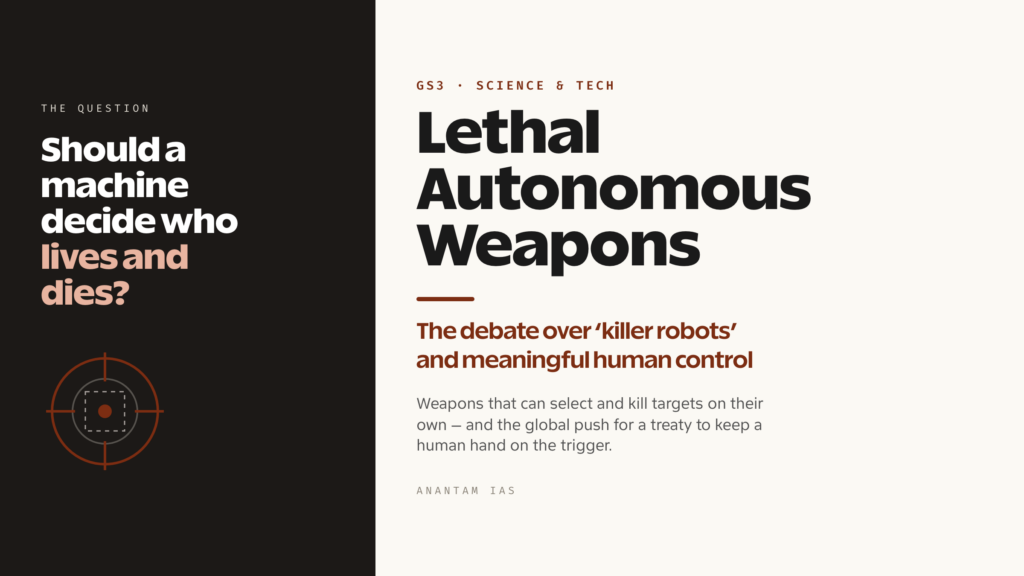 Lethal Autonomous Weapons: The Debate Over 'Killer Robots' and Human Control (UPSC Science & Tech)