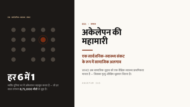 अकेलेपन की महामारी: सामाजिक अलगाव एक सार्वजनिक-स्वास्थ्य संकट के रूप में (UPSC Society)