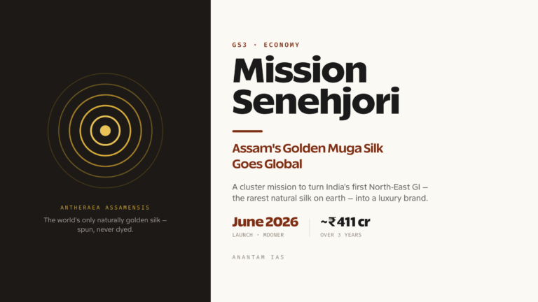 Mission Senehjori and Assam's Muga Silk: A GI Treasure Goes Global (UPSC Economy)