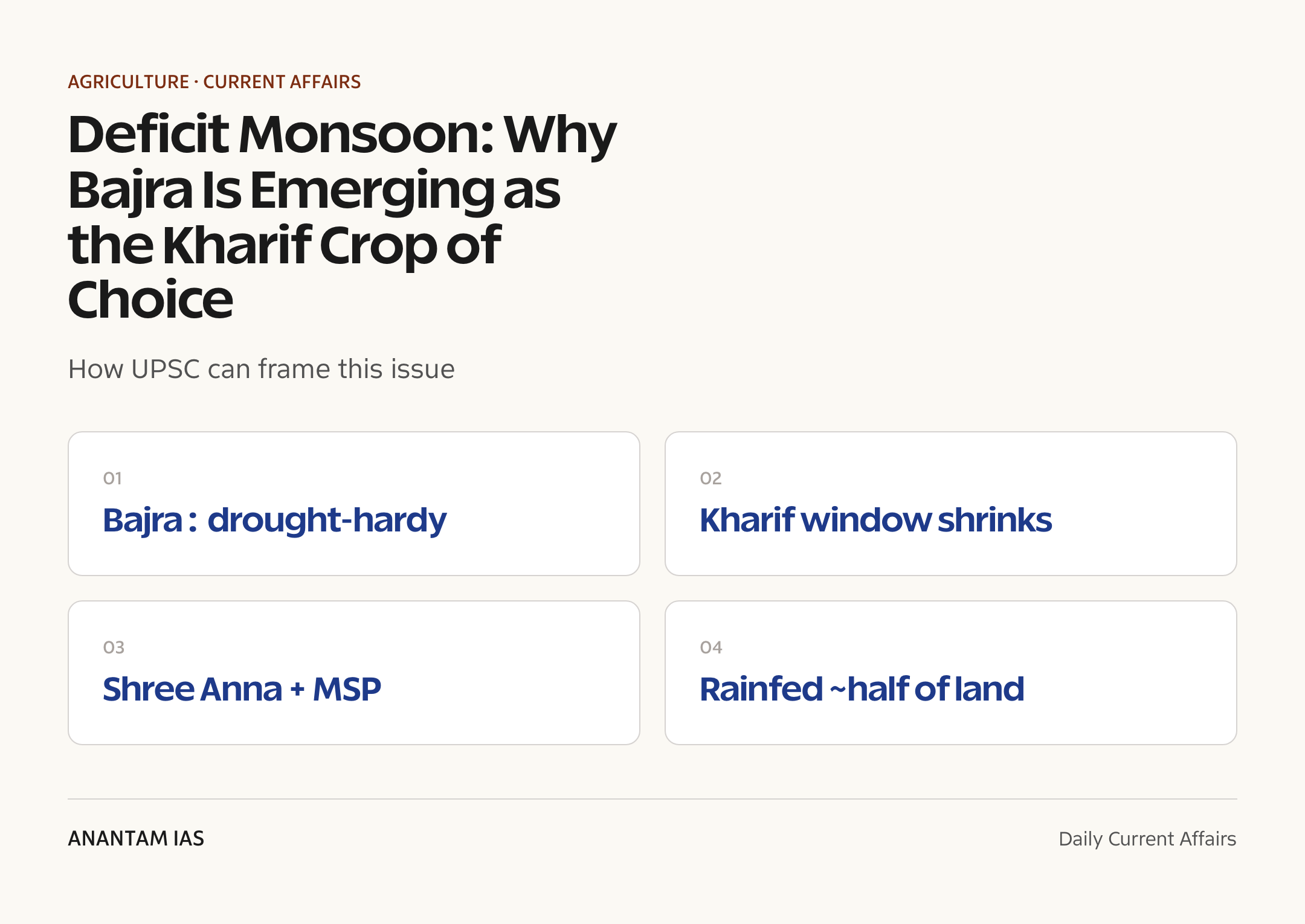 Deficit Monsoon: Why Bajra Is Emerging as the Kharif Crop of Choice — exam lens
