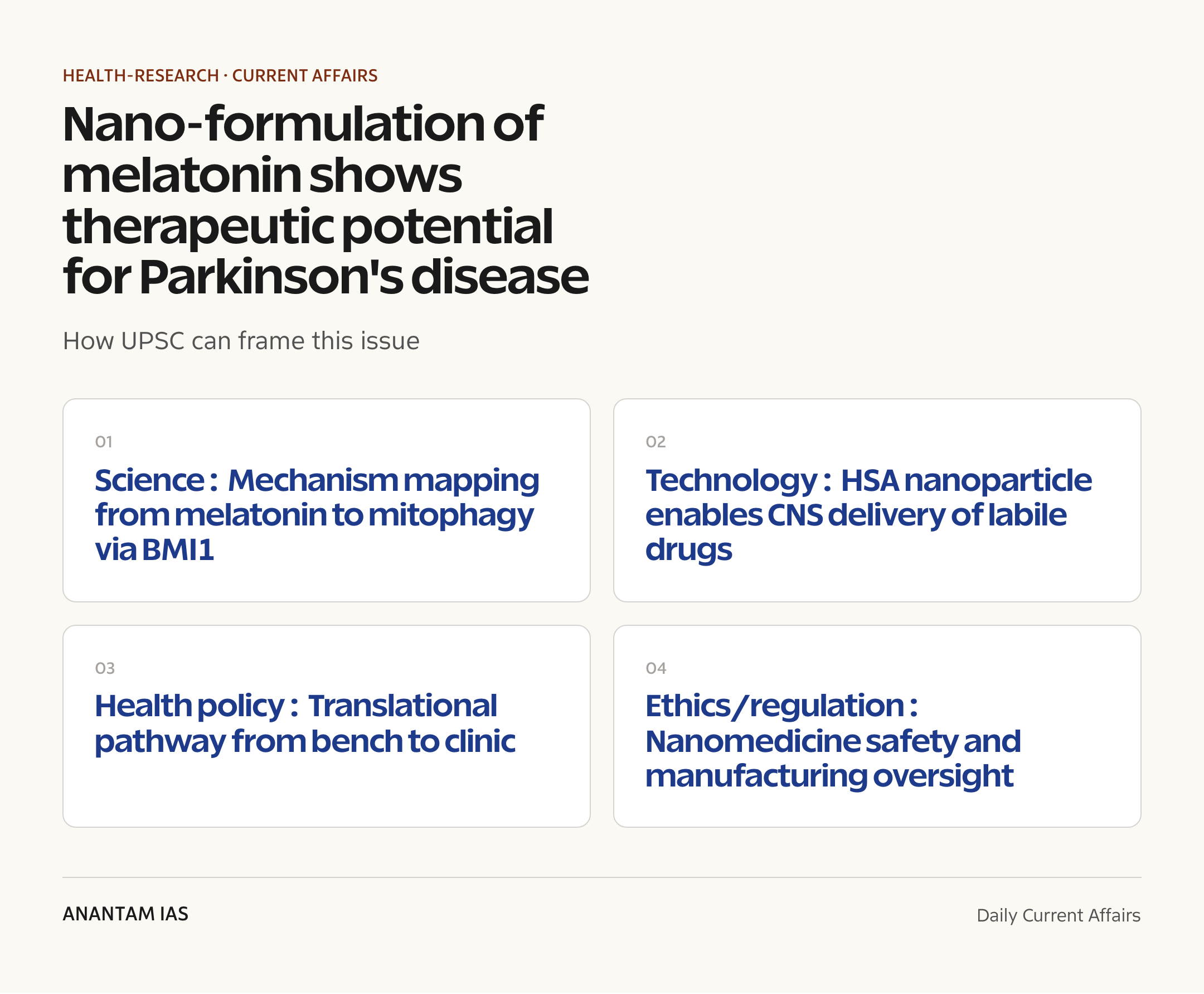 Nano-formulation of melatonin shows therapeutic potential for Parkinson's disease — exam lens