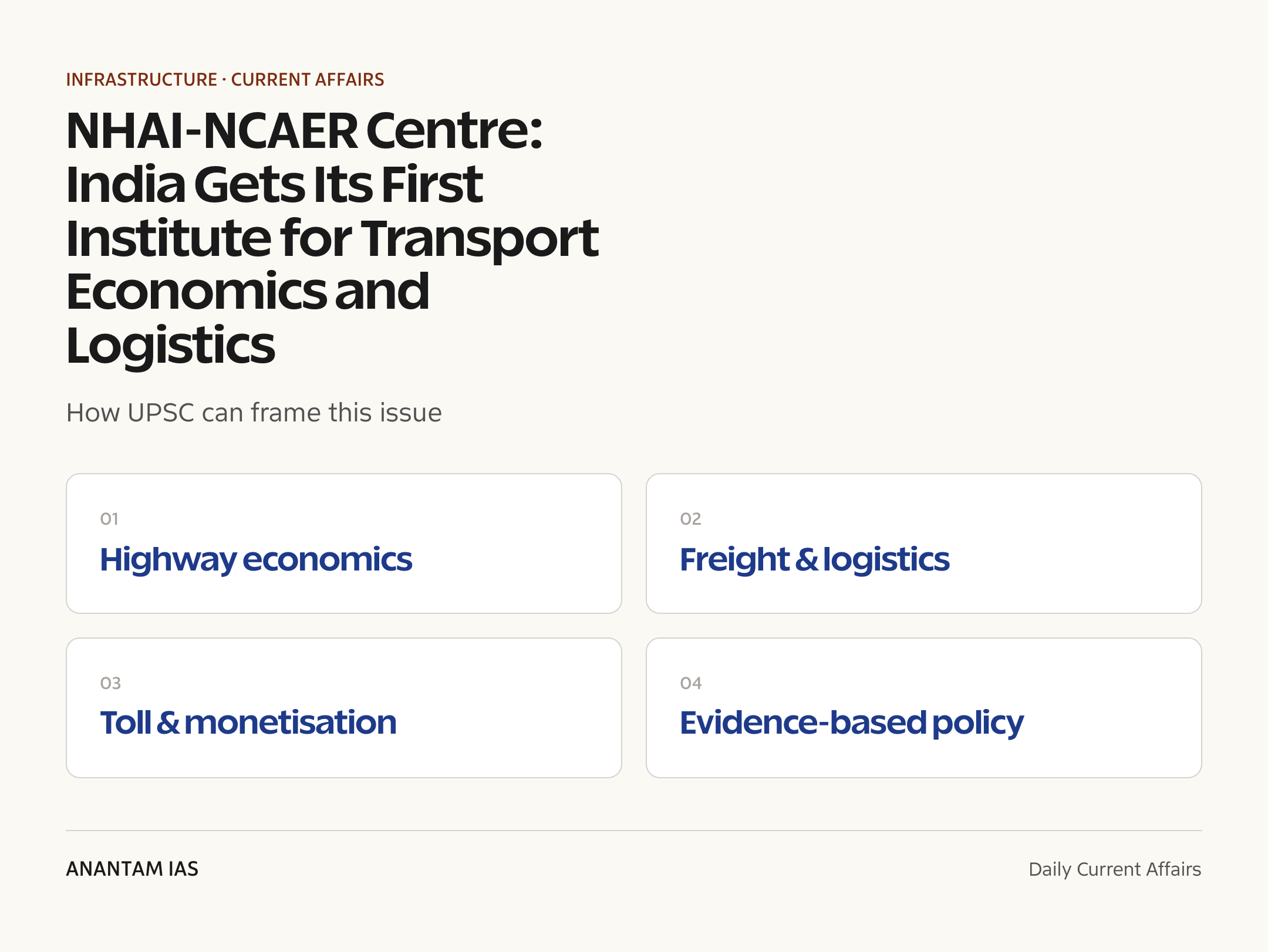 NHAI-NCAER Centre: India Gets Its First Institute for Transport Economics and Logistics — exam lens