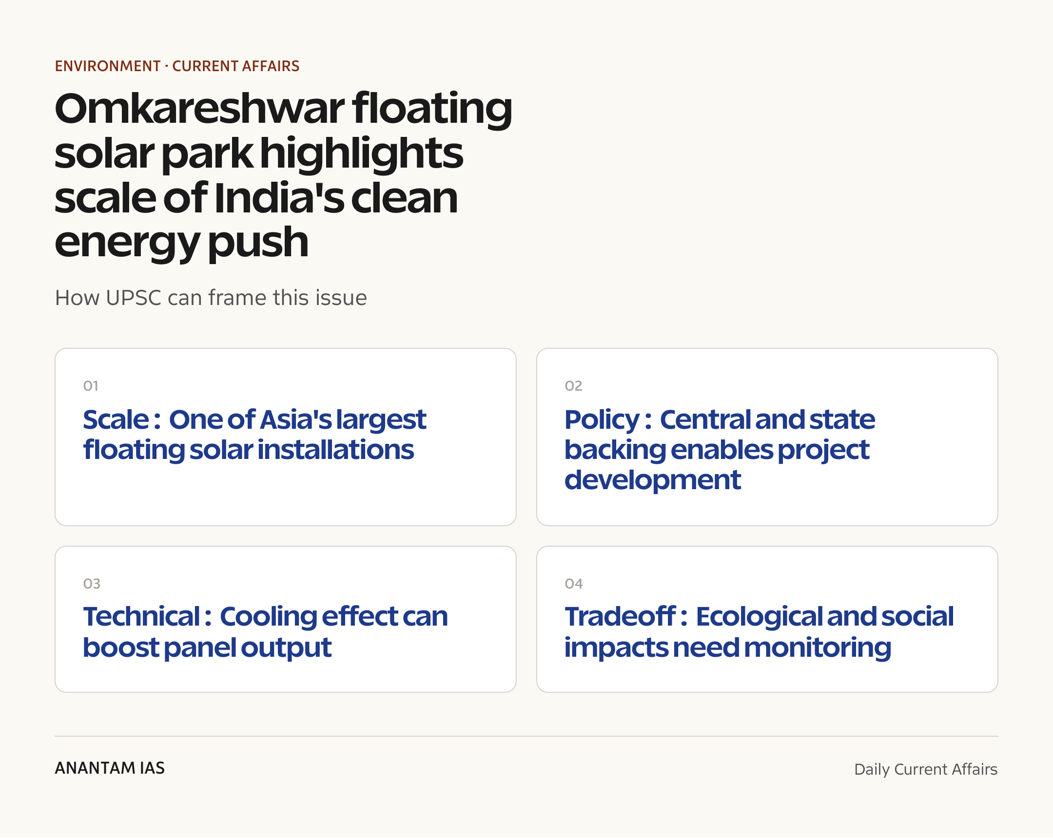 Omkareshwar floating solar park highlights scale of India's clean energy push — exam lens