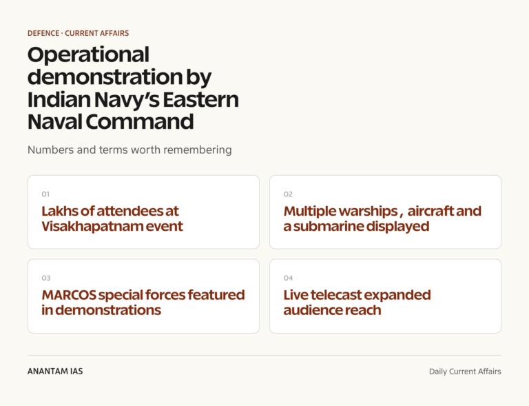 Operational demonstration by Indian Navy’s Eastern Naval Command graphic 1 for UPSC current affairs