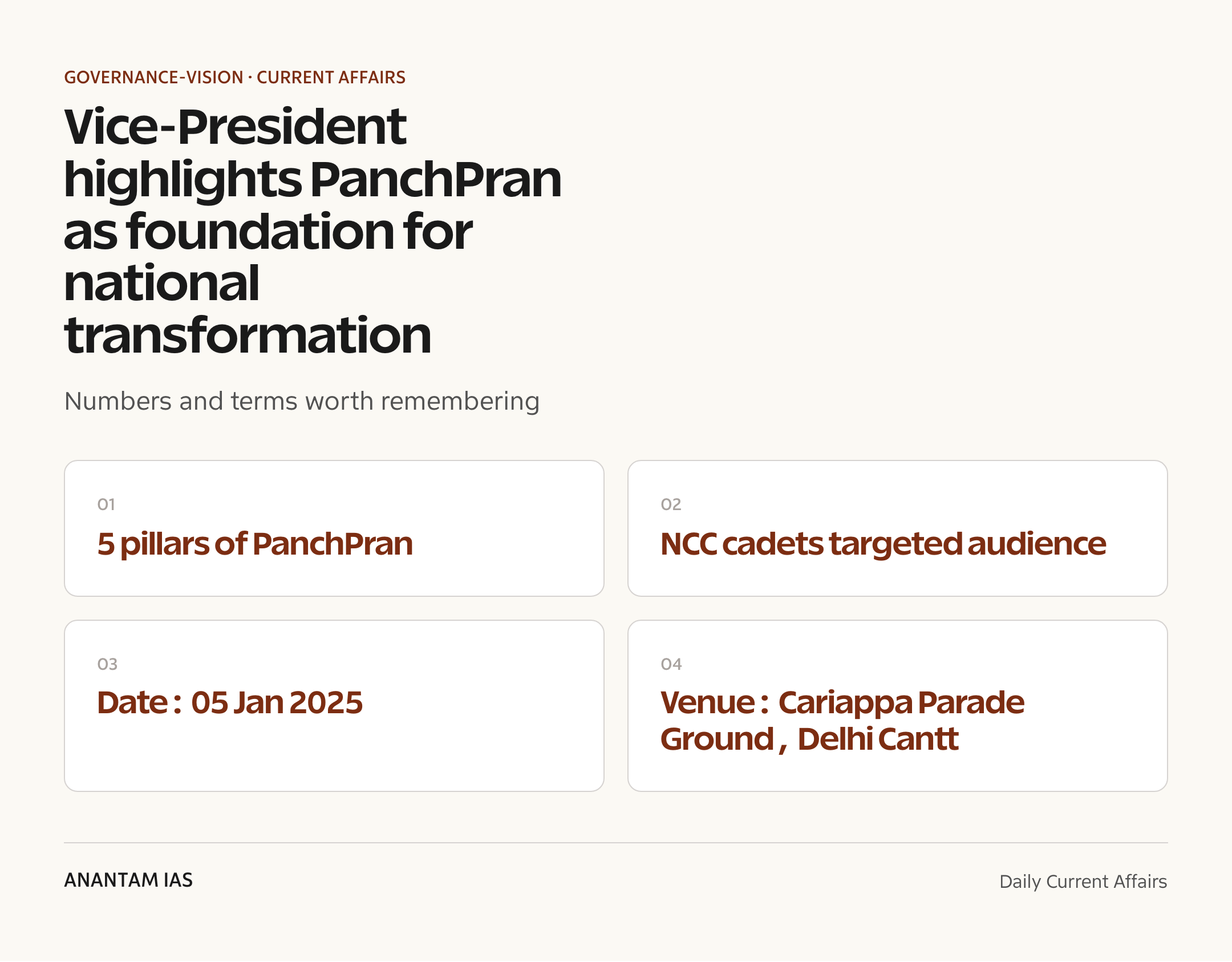 Vice‑President highlights PanchPran as foundation for national transformation — quick facts