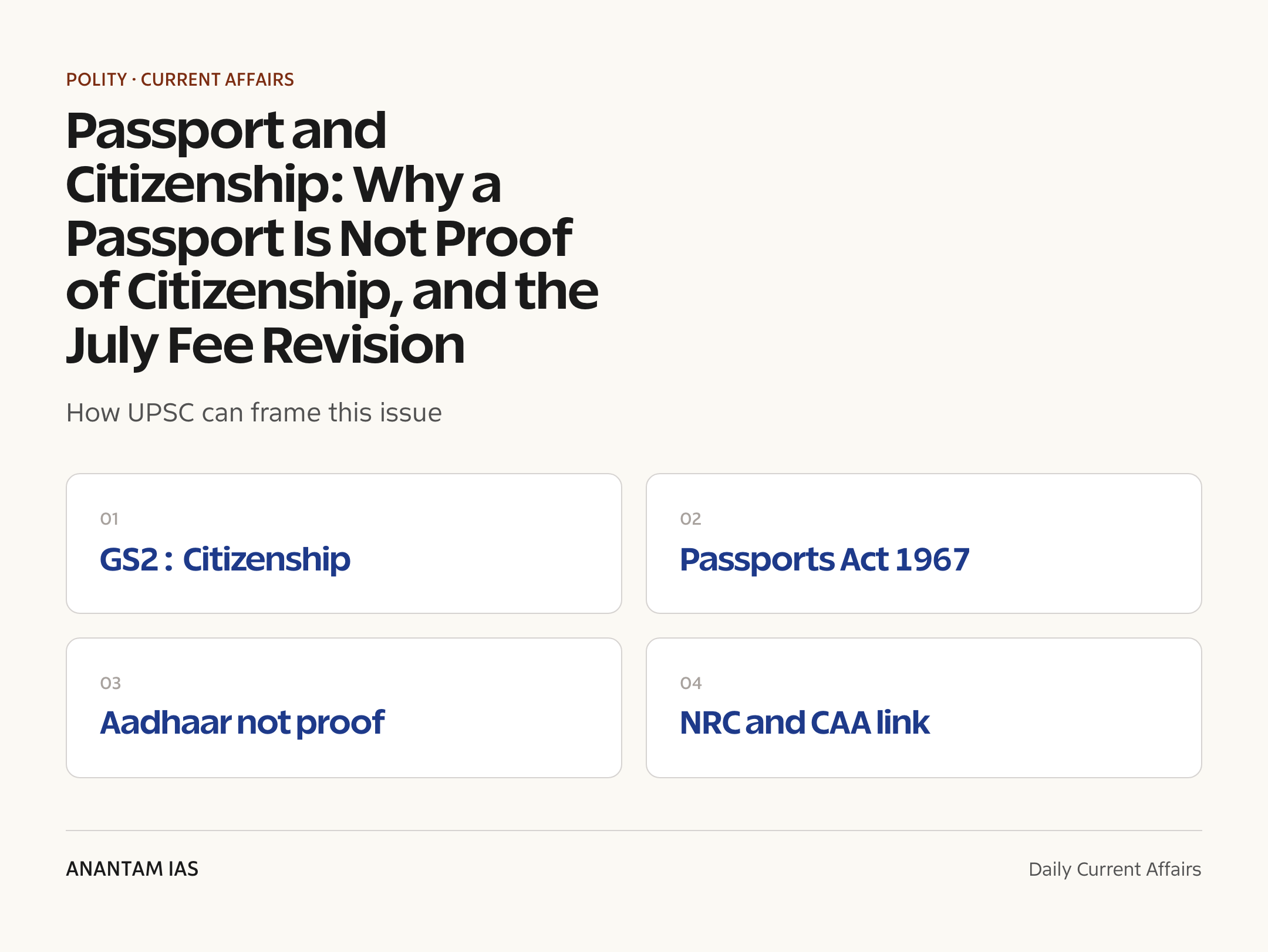 Passport and Citizenship: Why a Passport Is Not Proof of Citizenship, and the July Fee Revision — exam lens