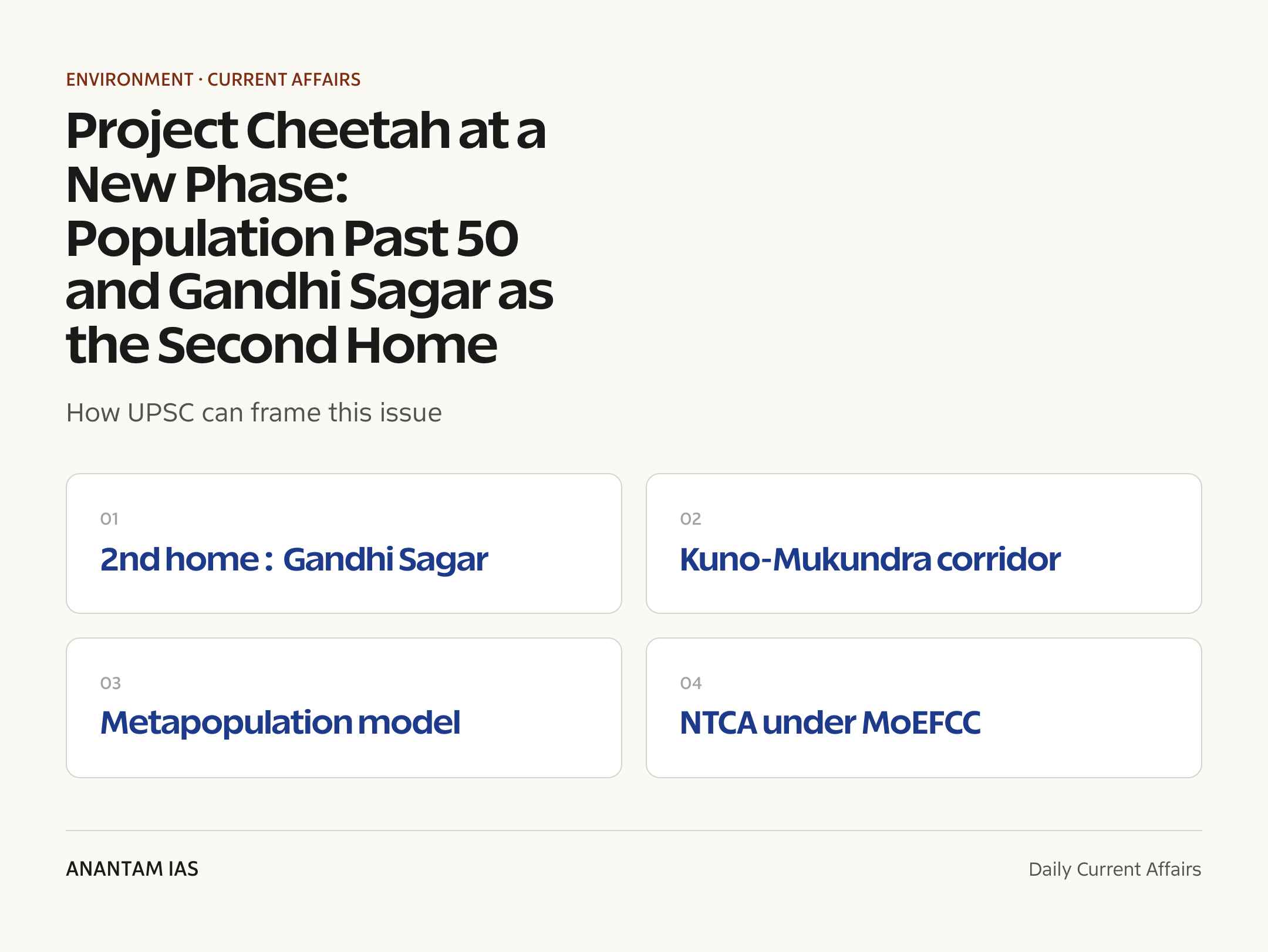 Project Cheetah at a New Phase: Population Past 50 and Gandhi Sagar as the Second Home — exam lens
