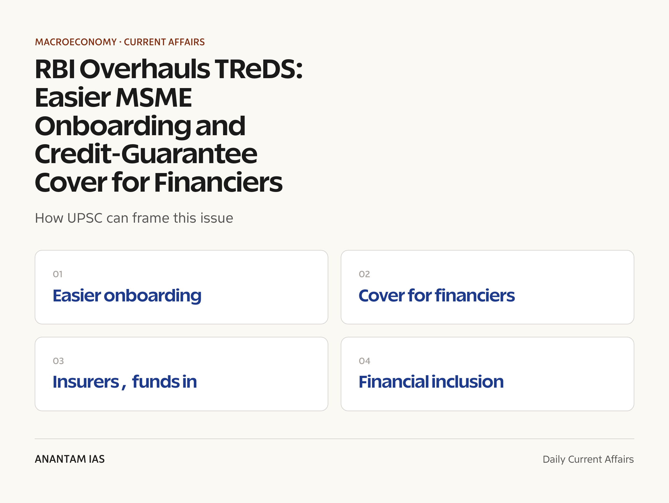 RBI Overhauls TReDS: Easier MSME Onboarding and Credit-Guarantee Cover for Financiers — exam lens