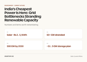 India's Cheapest Power Is Here: Grid Bottlenecks Stranding Renewable Capacity graphic 1 for UPSC current affairs