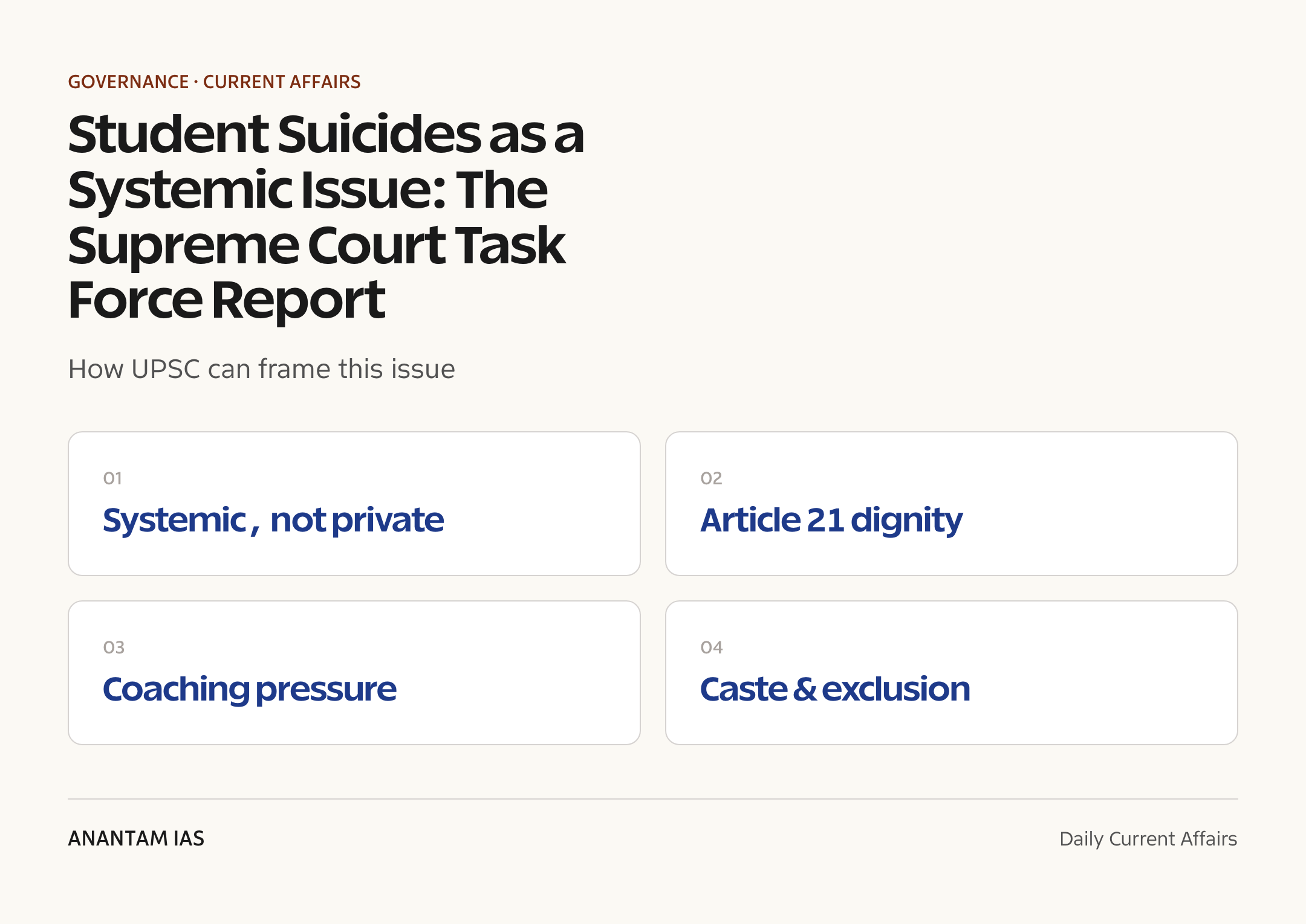 Student Suicides as a Systemic Issue: The Supreme Court Task Force Report — exam lens