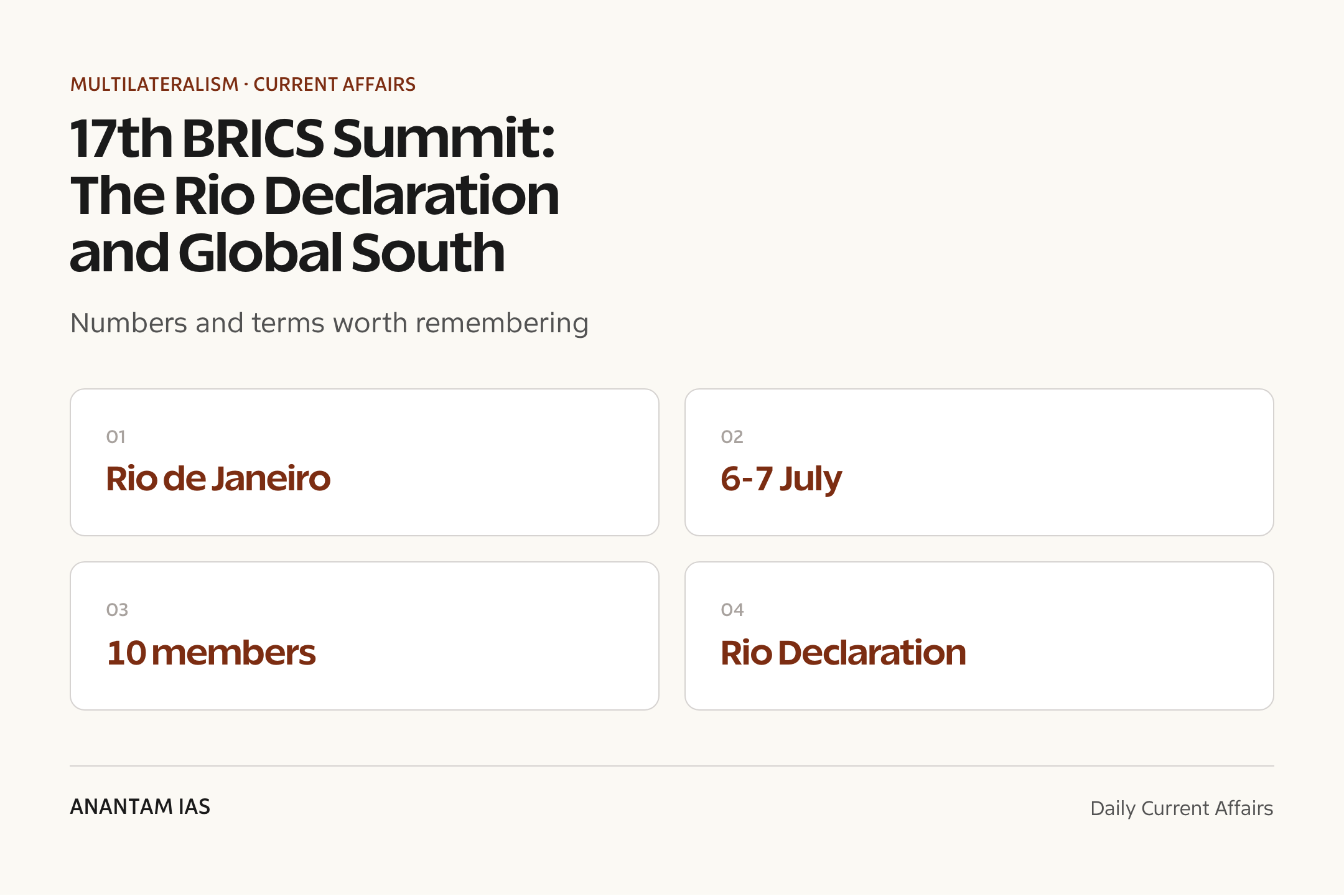 17th BRICS Summit: The Rio Declaration and Global South — quick facts