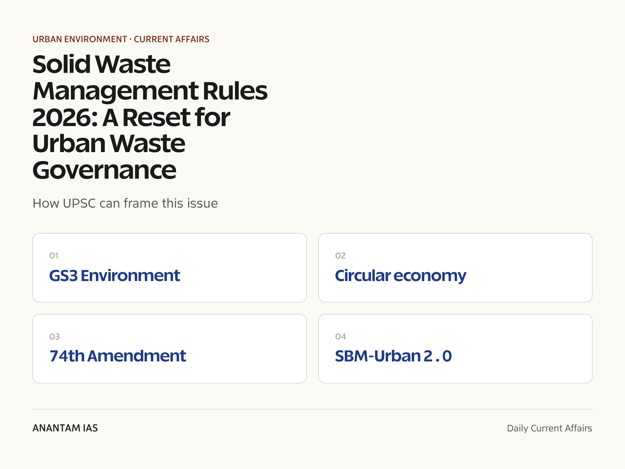 Solid Waste Management Rules 2026: A Reset for Urban Waste Governance — exam lens