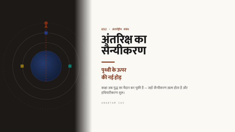 अंतरिक्ष का सैन्यीकरण और सुरक्षा: पृथ्वी के ऊपर की नई होड़ (UPSC अंतर्राष्ट्रीय संबंध)