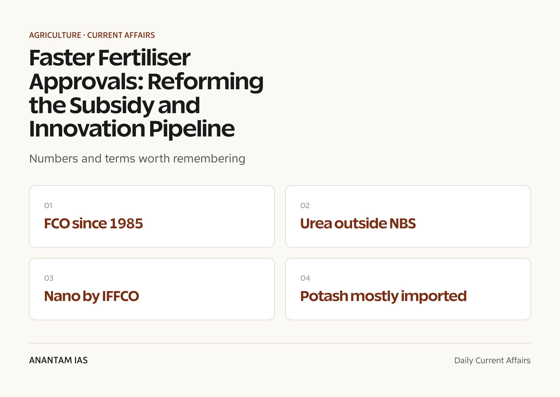 Faster Fertiliser Approvals: Reforming the Subsidy and Innovation Pipeline — quick facts