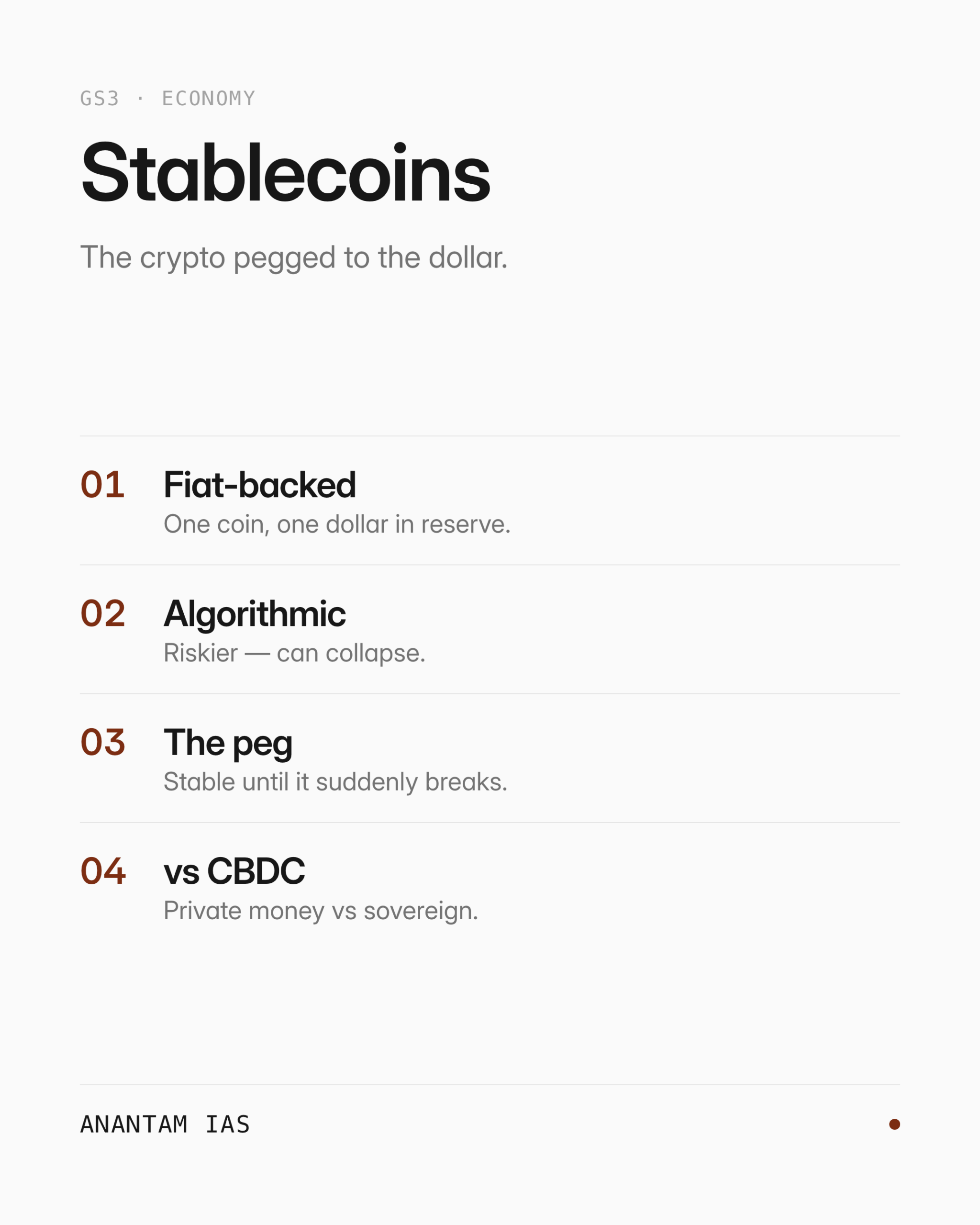 Stablecoins — एक नज़र में मुख्य विचार