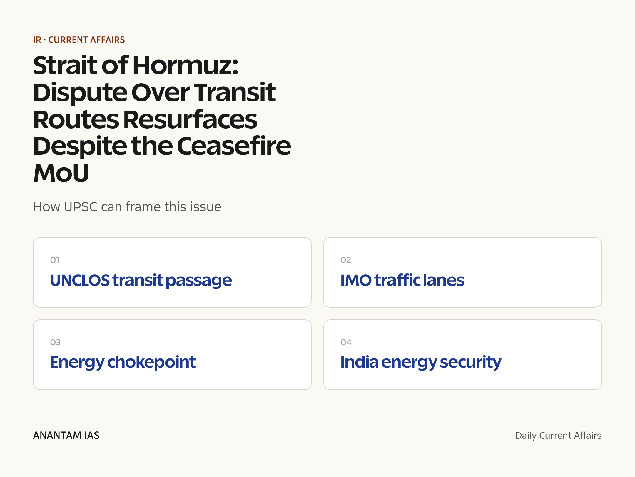 Strait of Hormuz: Dispute Over Transit Routes Resurfaces Despite the Ceasefire MoU — exam lens