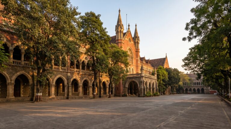 An Indian High Court building with arched colonnades in late-afternoon light