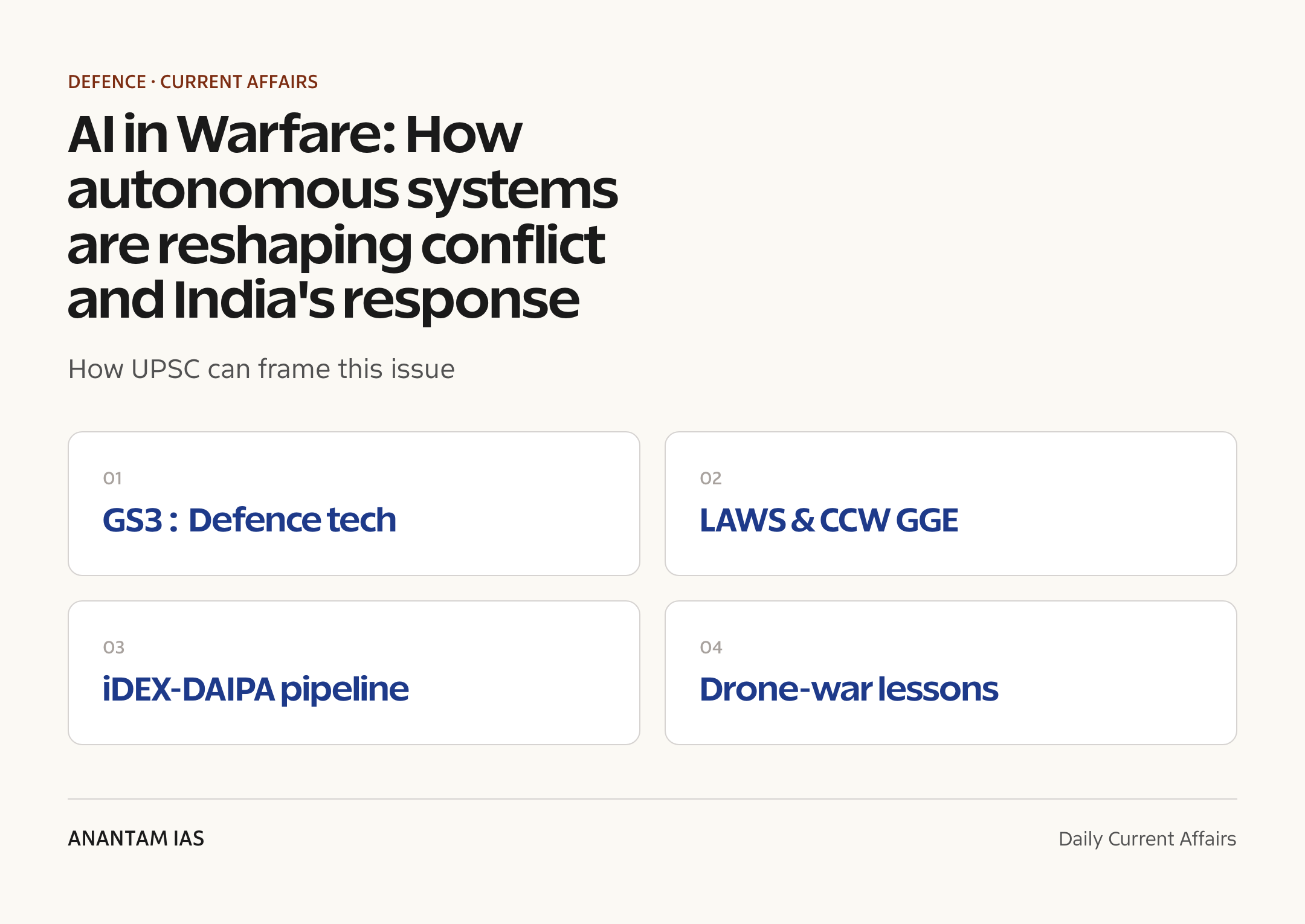 AI in Warfare: How autonomous systems are reshaping conflict and India's response — exam lens