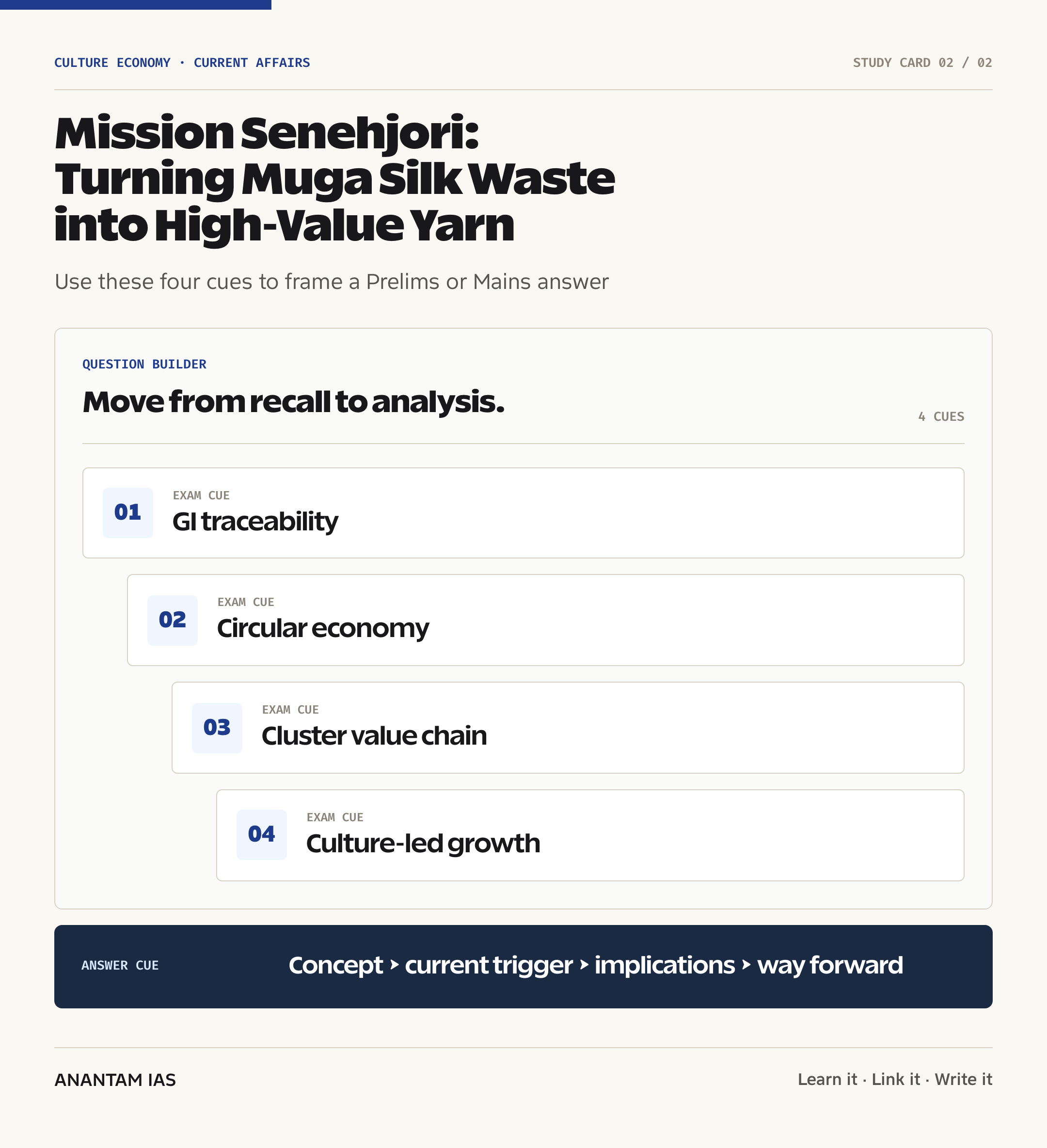 Mission Senehjori: Turning Muga Silk Waste into High-Value Yarn — exam lens