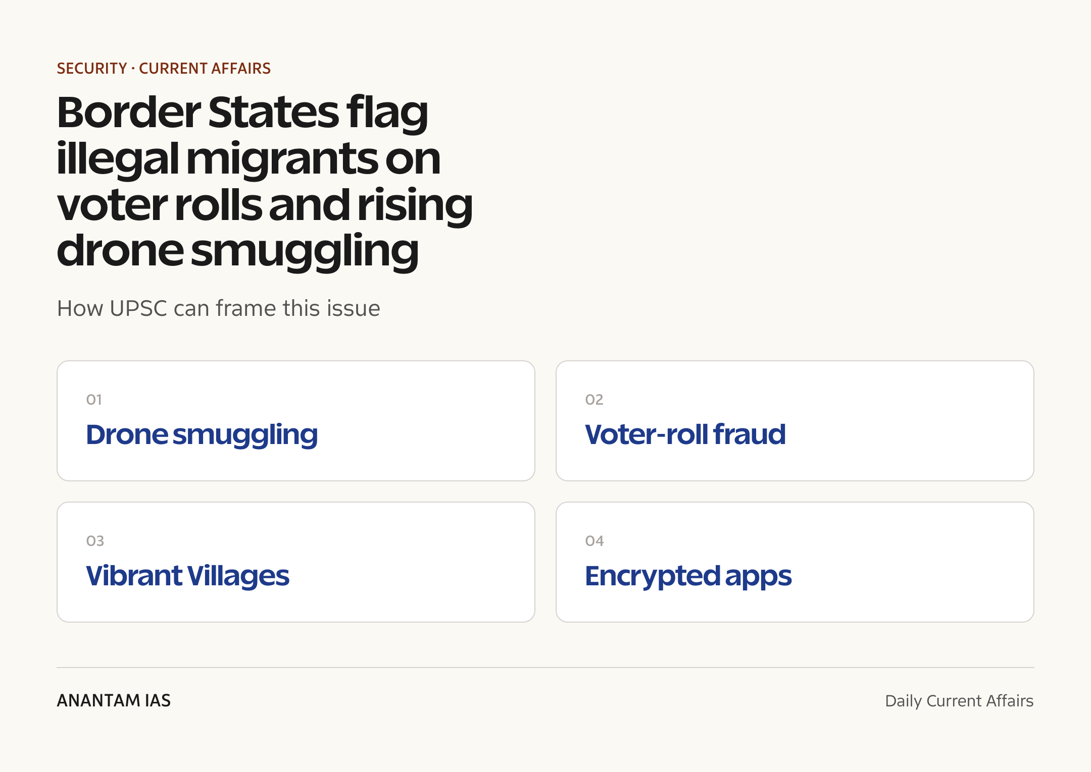Border States flag illegal migrants on voter rolls and rising drone smuggling — exam lens