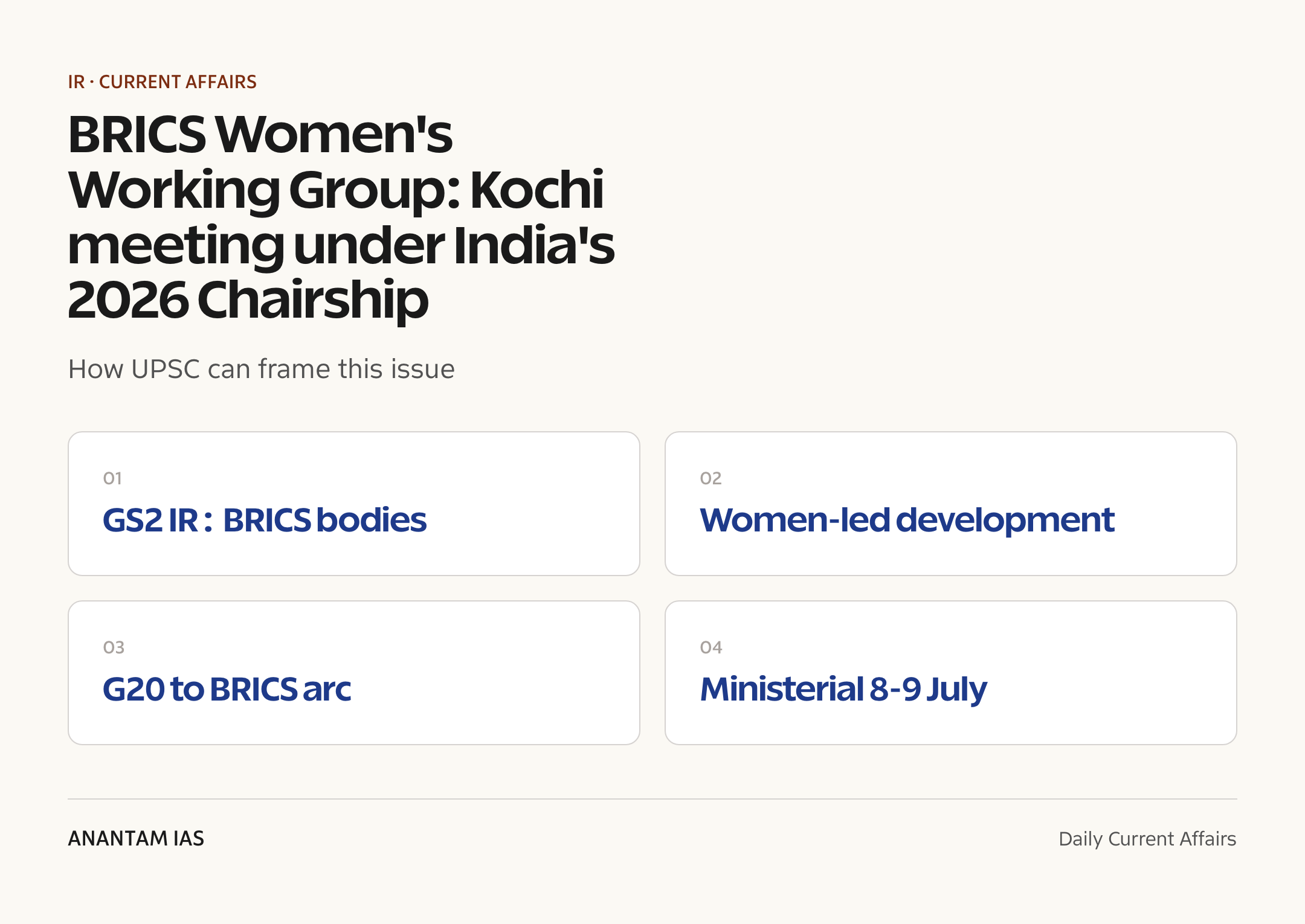 BRICS Women's Working Group: Kochi meeting under India's 2026 Chairship — exam lens