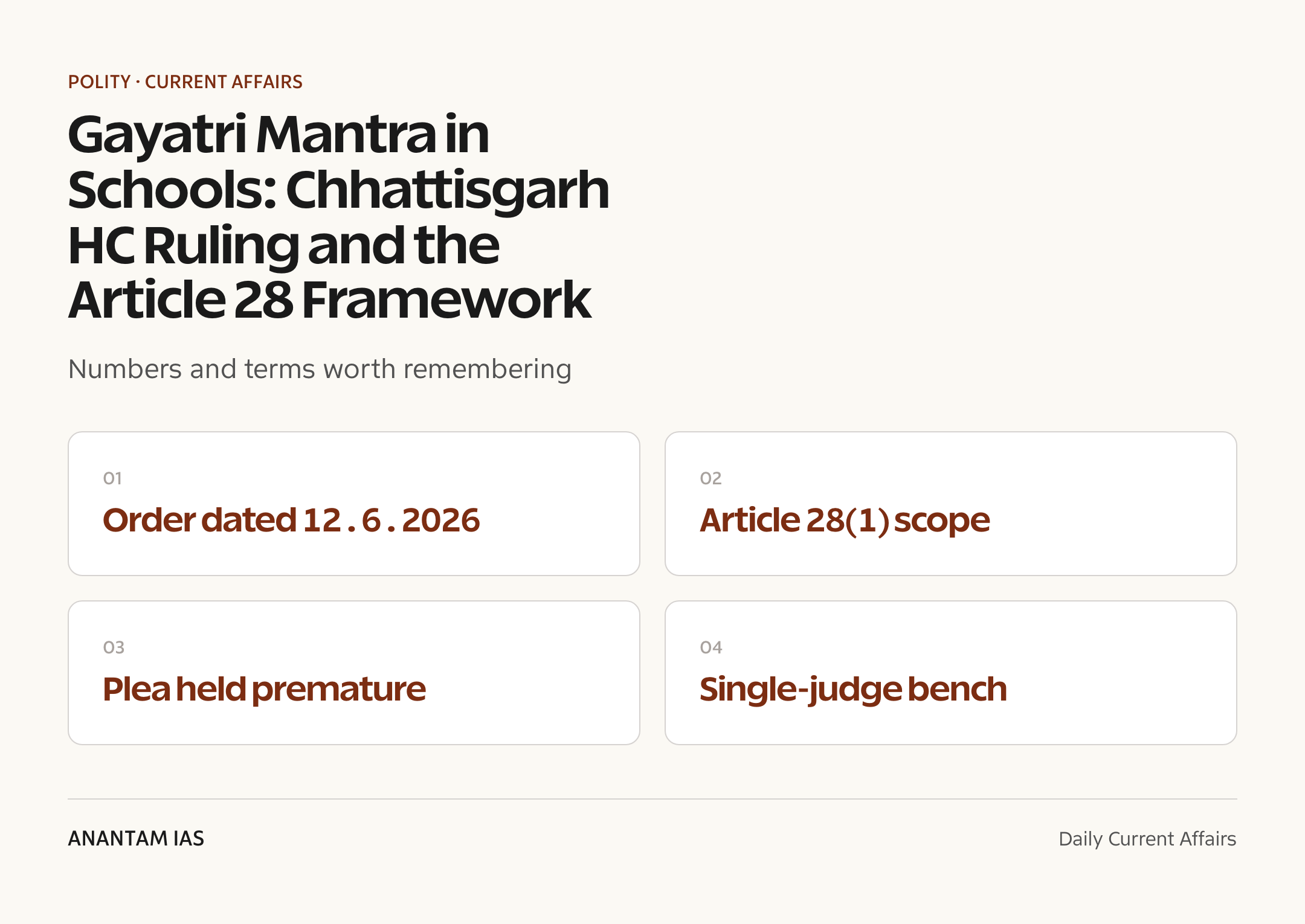 Gayatri Mantra in Schools: Chhattisgarh HC Ruling and the Article 28 Framework — quick facts