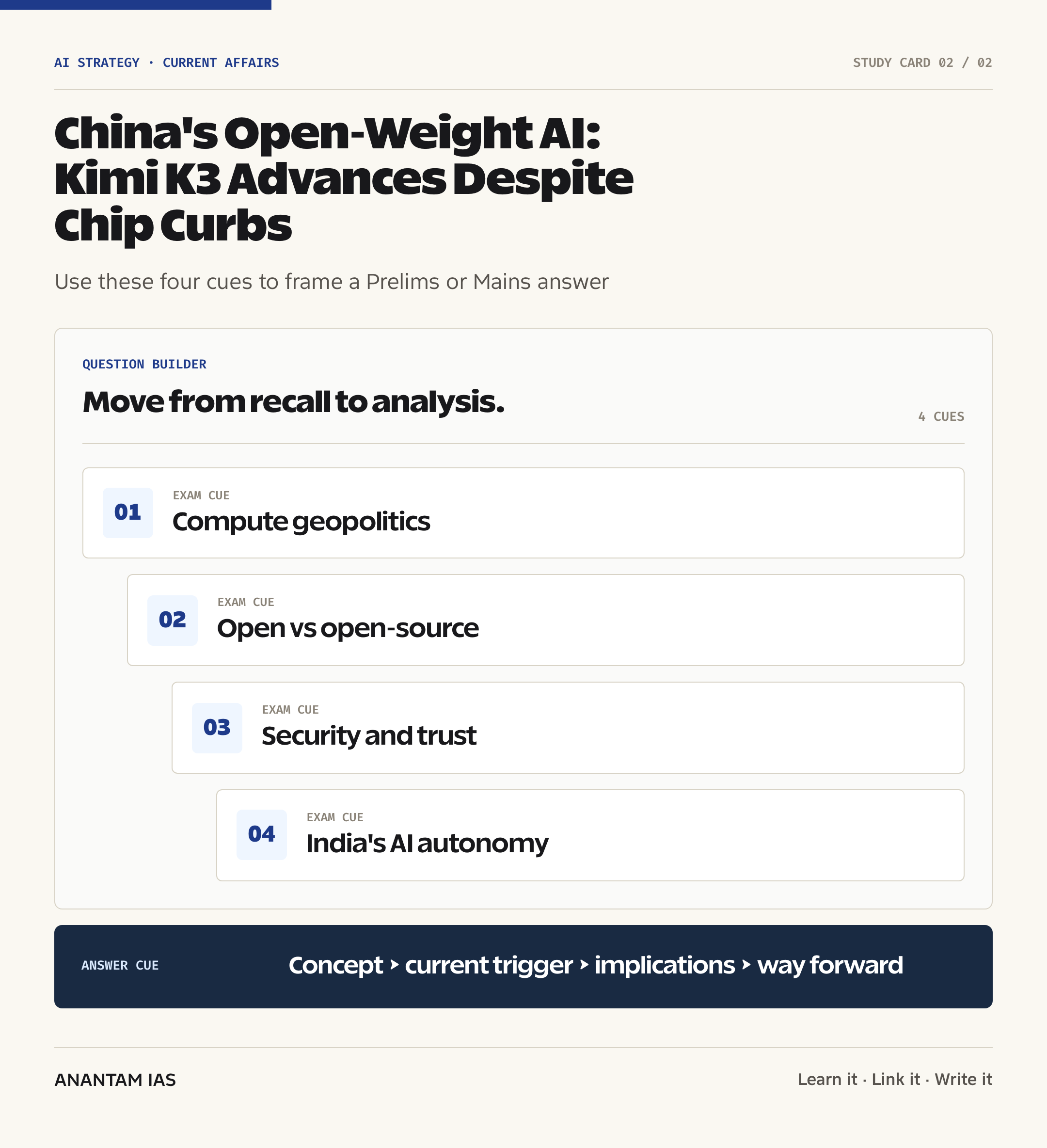 China's Open-Weight AI: Kimi K3 Advances Despite Chip Curbs — exam lens