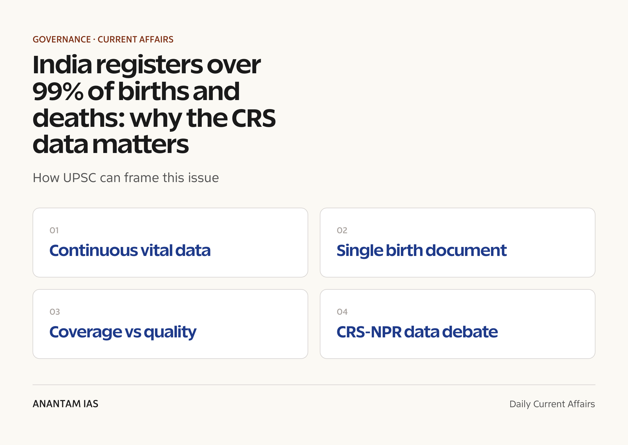 India registers over 99% of births and deaths: why the CRS data matters — exam lens