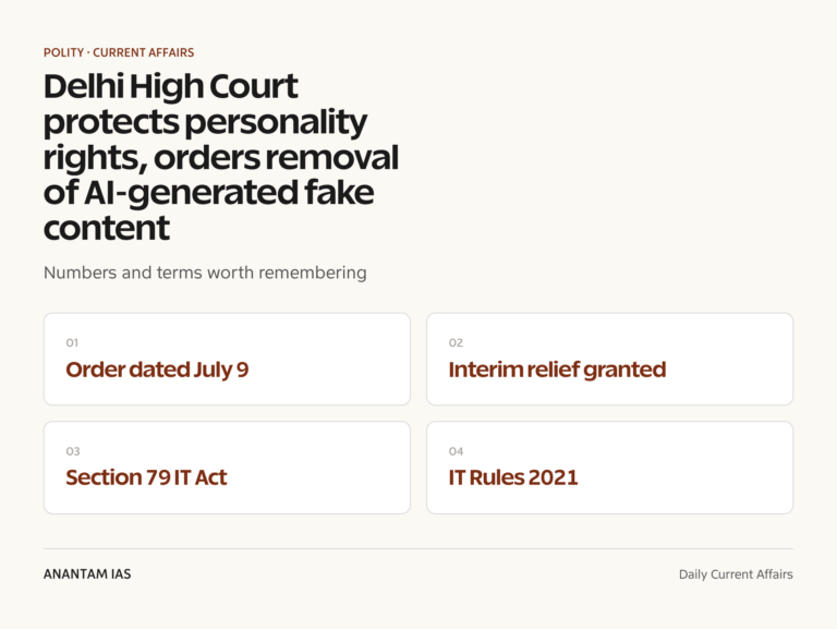 Delhi High Court protects personality rights, orders removal of AI-generated fake content graphic 1 for UPSC current affairs