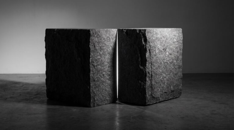 Two stone blocks pressed together with a line of light in the seam