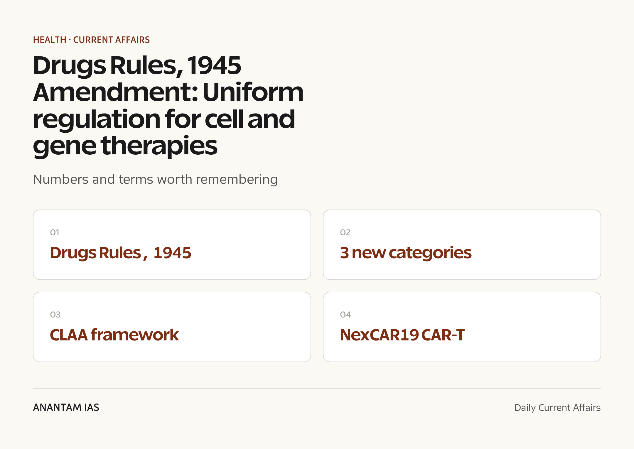Drugs Rules, 1945 Amendment: Uniform regulation for cell and gene therapies — quick facts