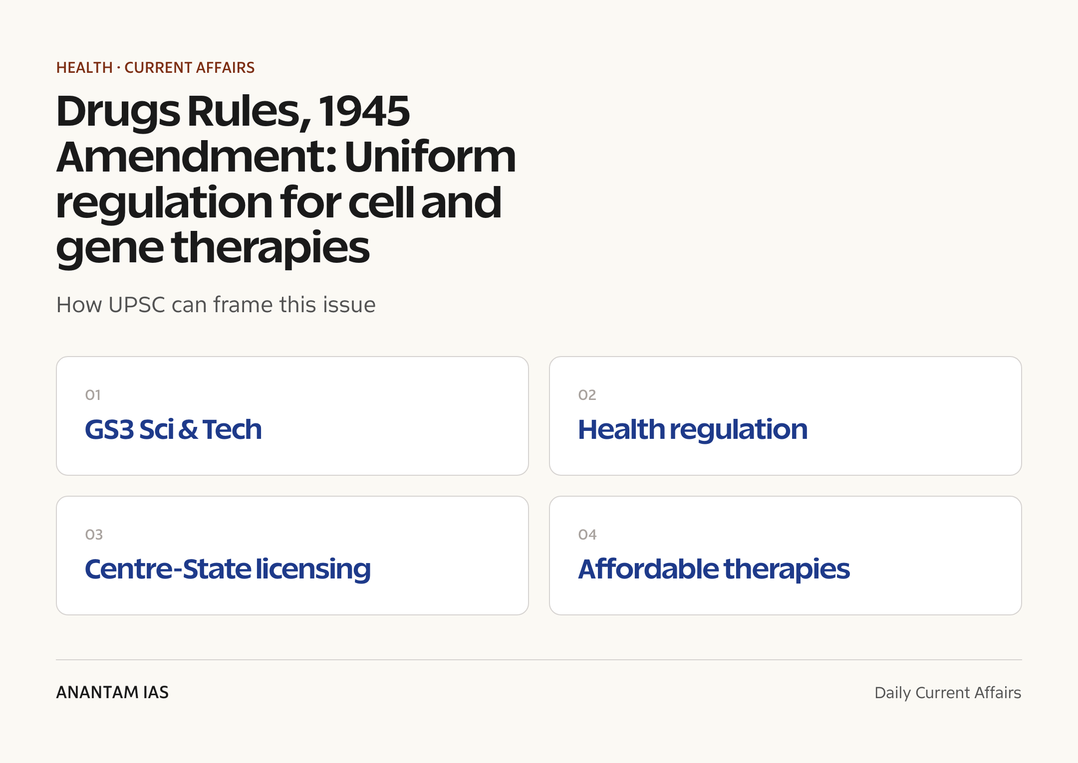 Drugs Rules, 1945 Amendment: Uniform regulation for cell and gene therapies — exam lens