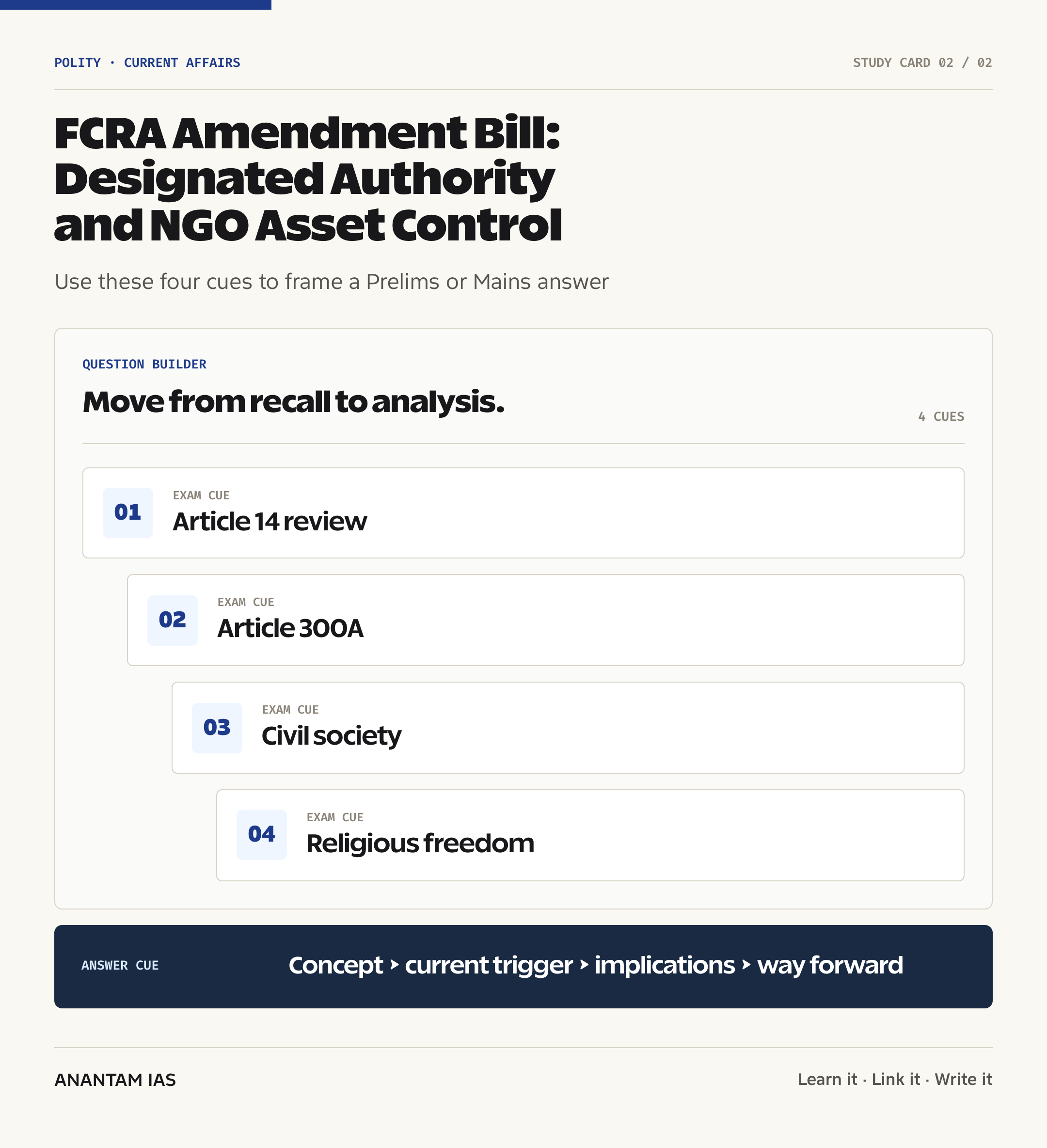 FCRA Amendment Bill: Designated Authority and NGO Asset Control — exam lens
