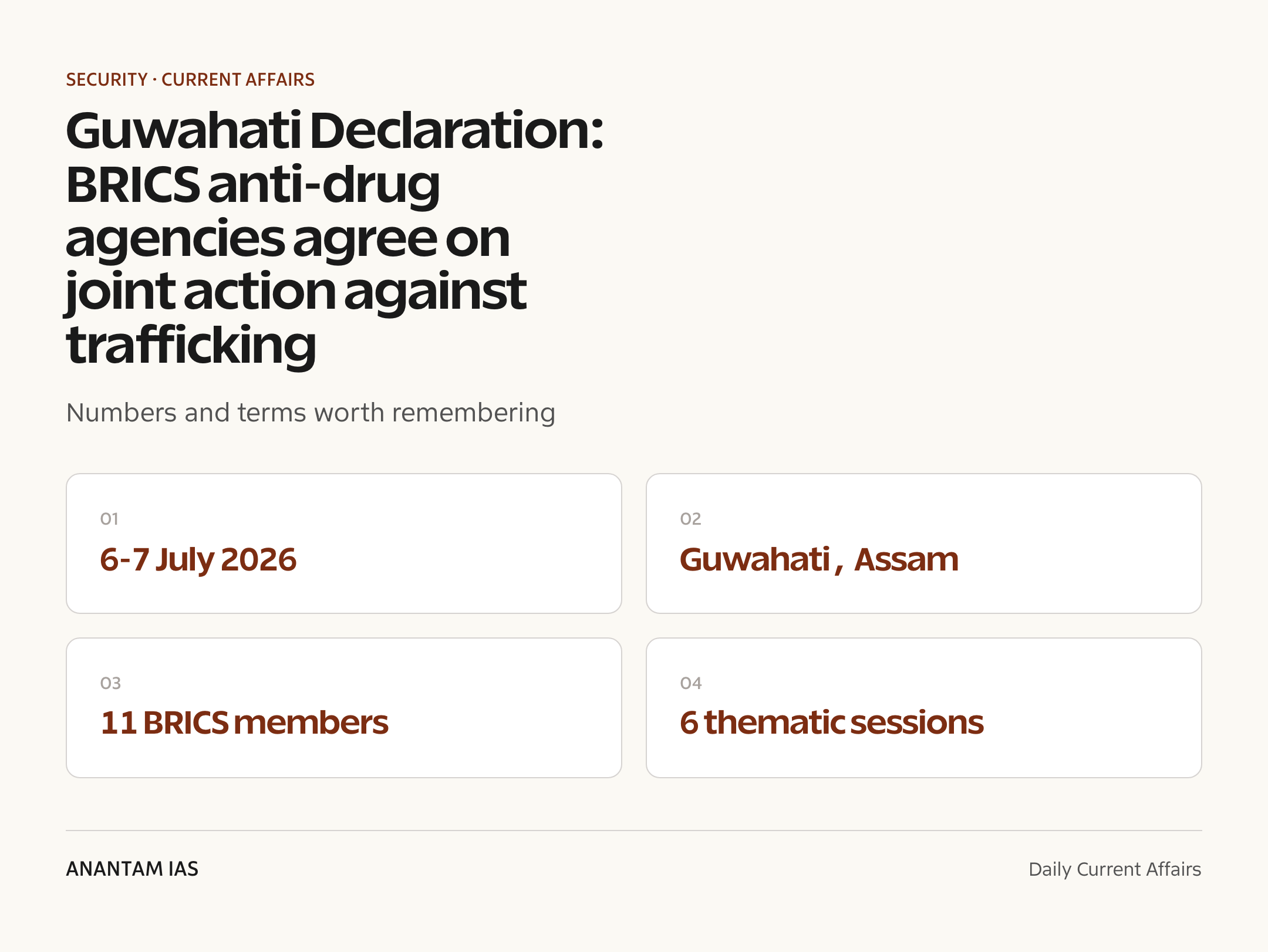 Guwahati Declaration: BRICS anti-drug agencies agree on joint action against trafficking — quick facts