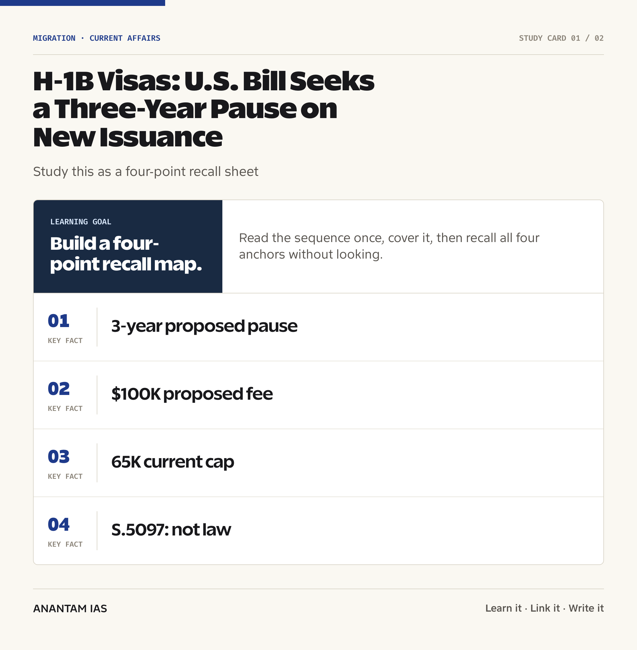 H-1B Visas: U.S. Bill Seeks a Three-Year Pause on New Issuance — quick facts