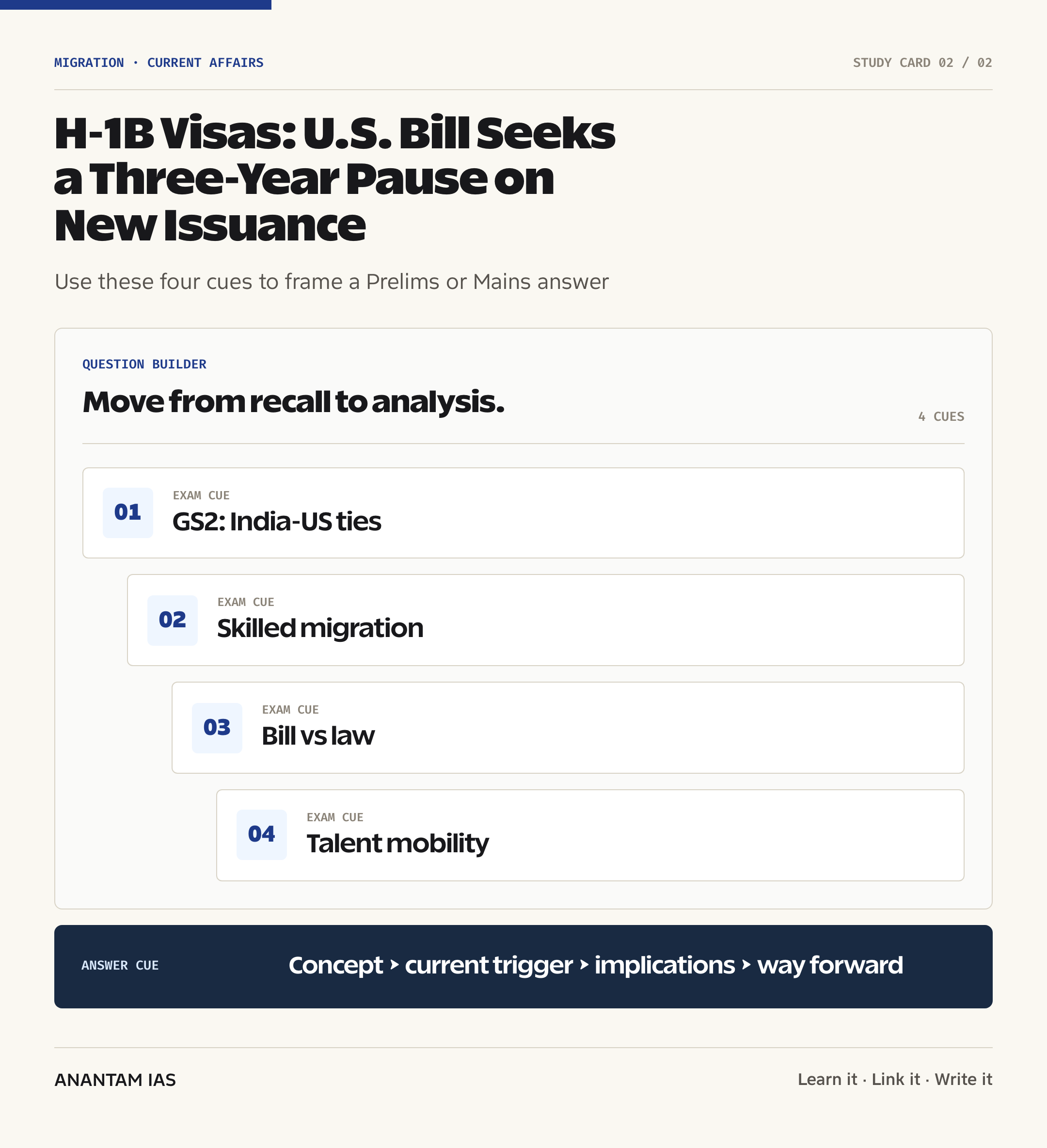 H-1B Visas: U.S. Bill Seeks a Three-Year Pause on New Issuance — exam lens