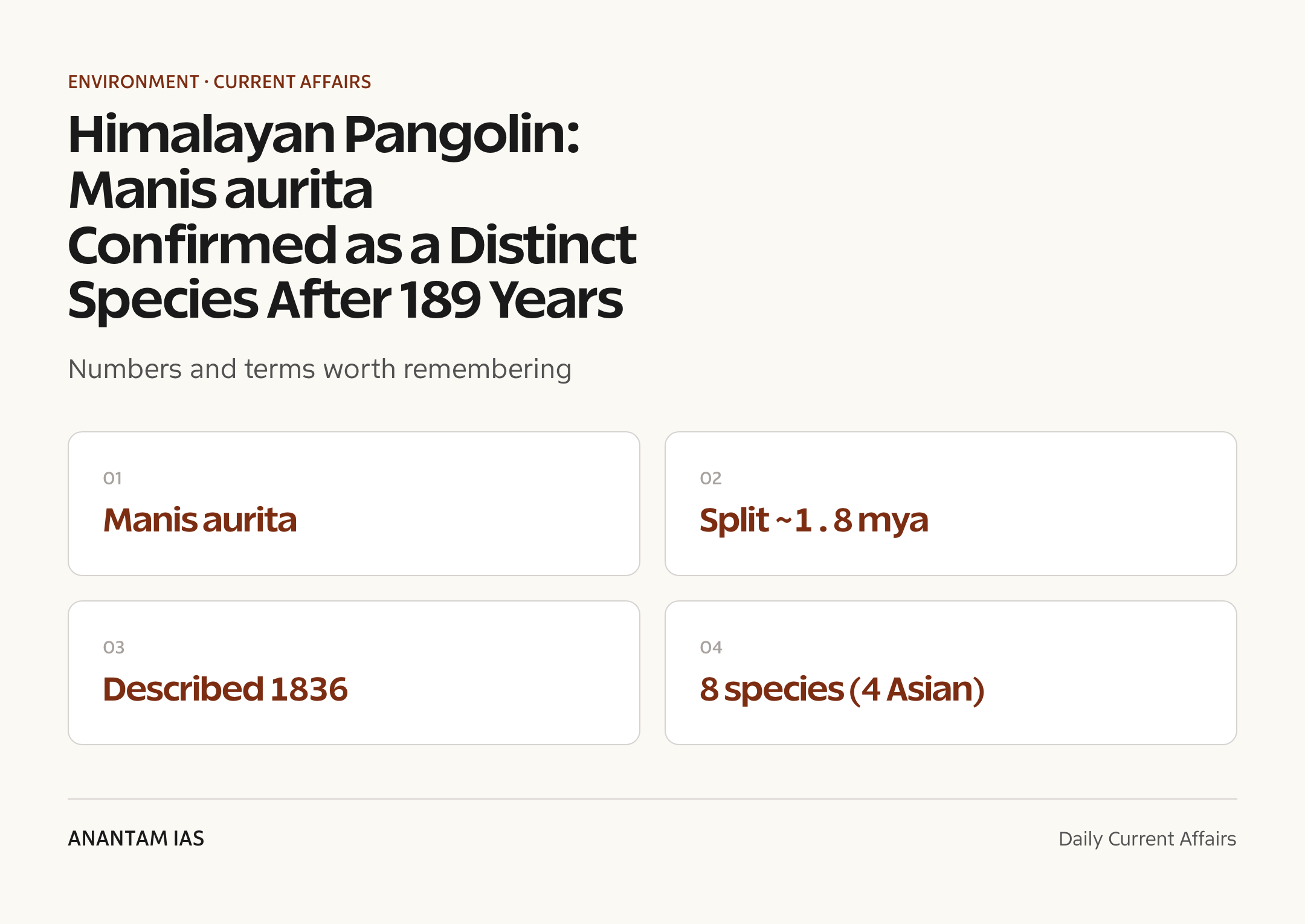 Himalayan Pangolin: Manis aurita Confirmed as a Distinct Species After 189 Years — quick facts