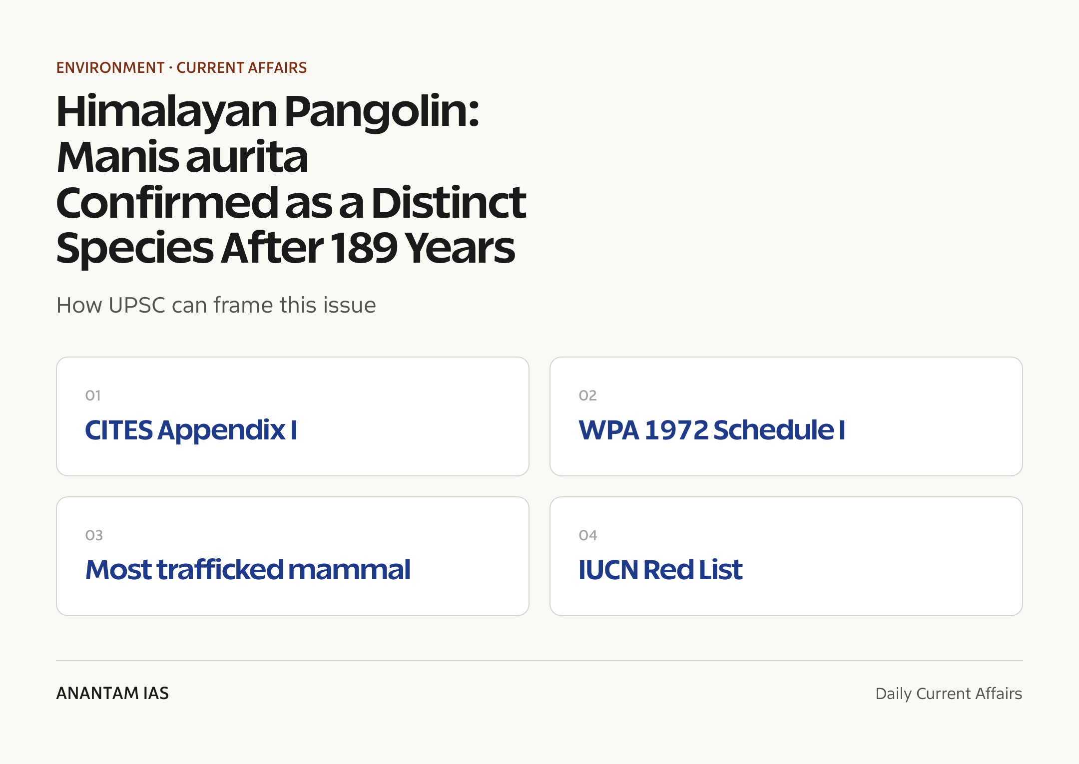 Himalayan Pangolin: Manis aurita Confirmed as a Distinct Species After 189 Years — exam lens