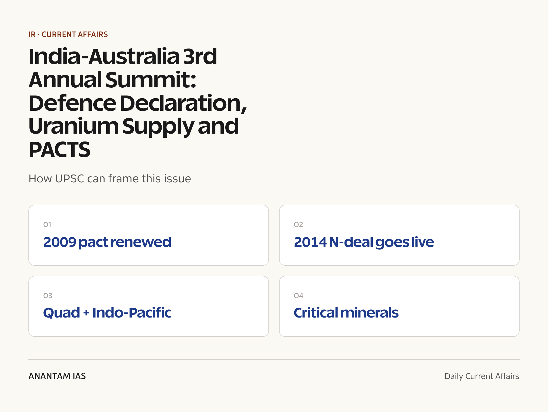 India-Australia 3rd Annual Summit: Defence Declaration, Uranium Supply and PACTS — exam lens