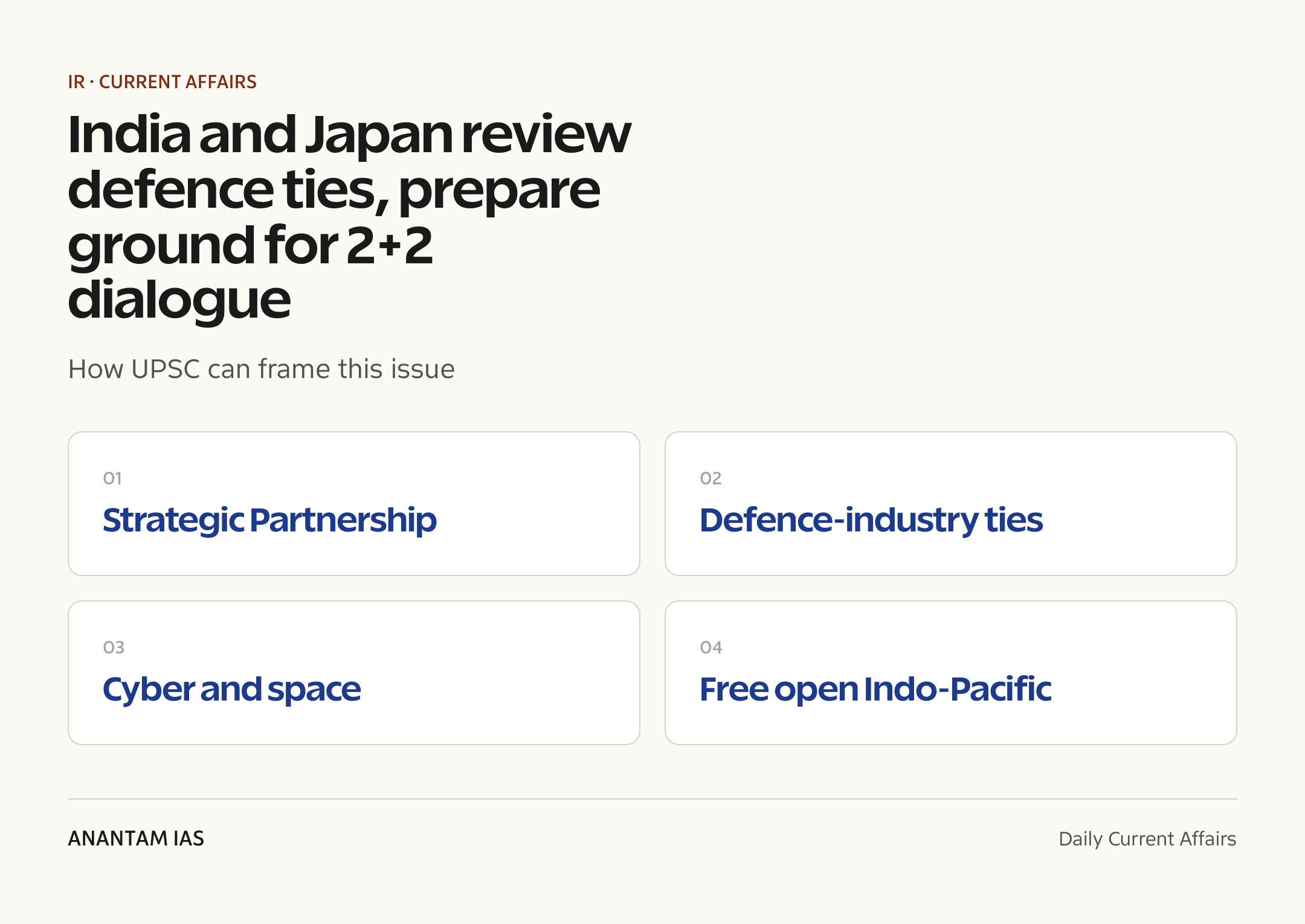 India and Japan review defence ties, prepare ground for 2+2 dialogue — exam lens