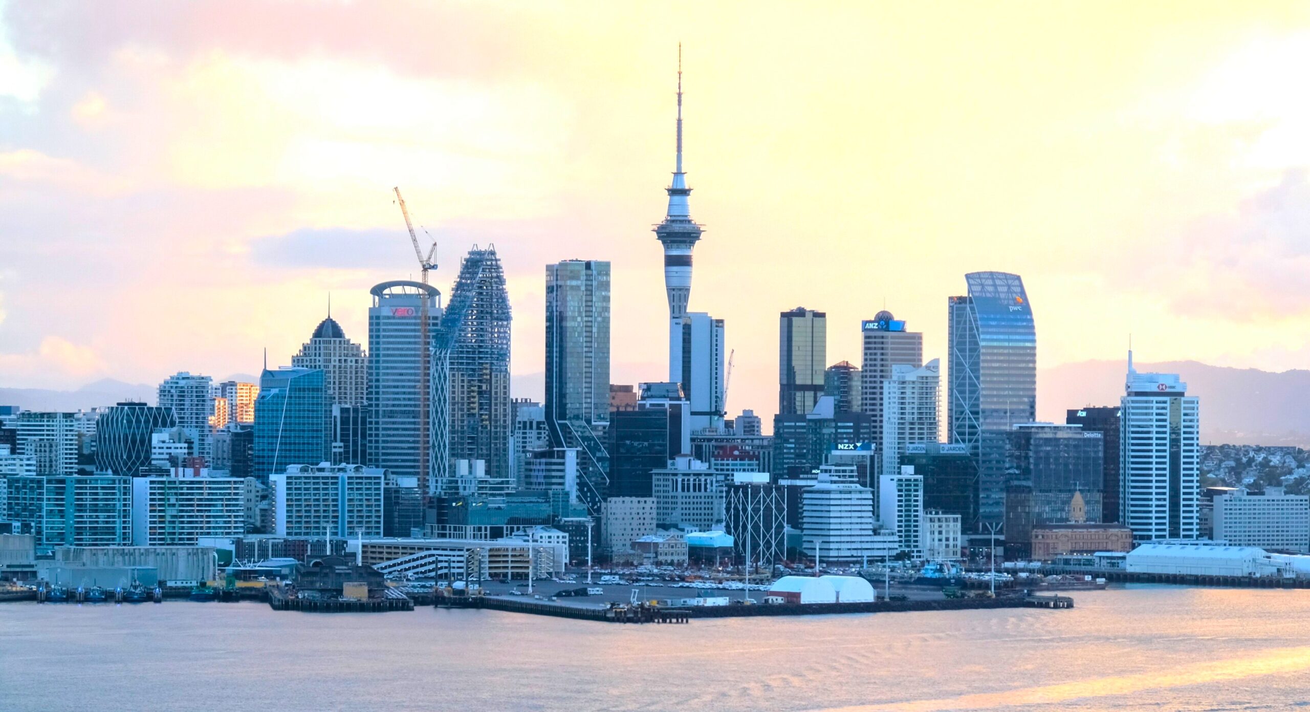 Skyline of Auckland, New Zealand, across the Waitematā Harbour
