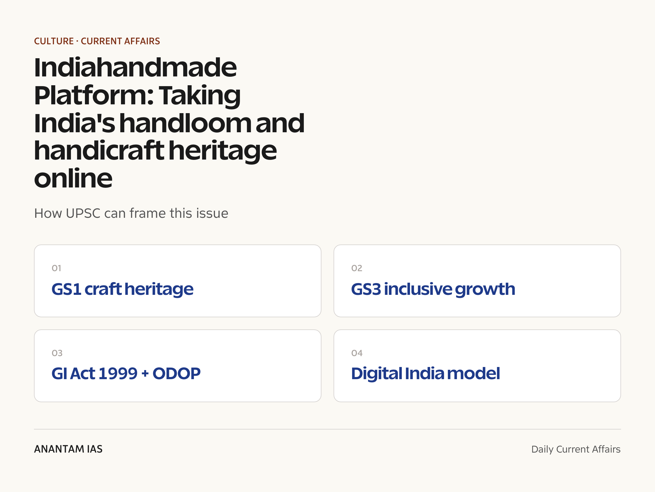 Indiahandmade Platform: Taking India's handloom and handicraft heritage online — exam lens