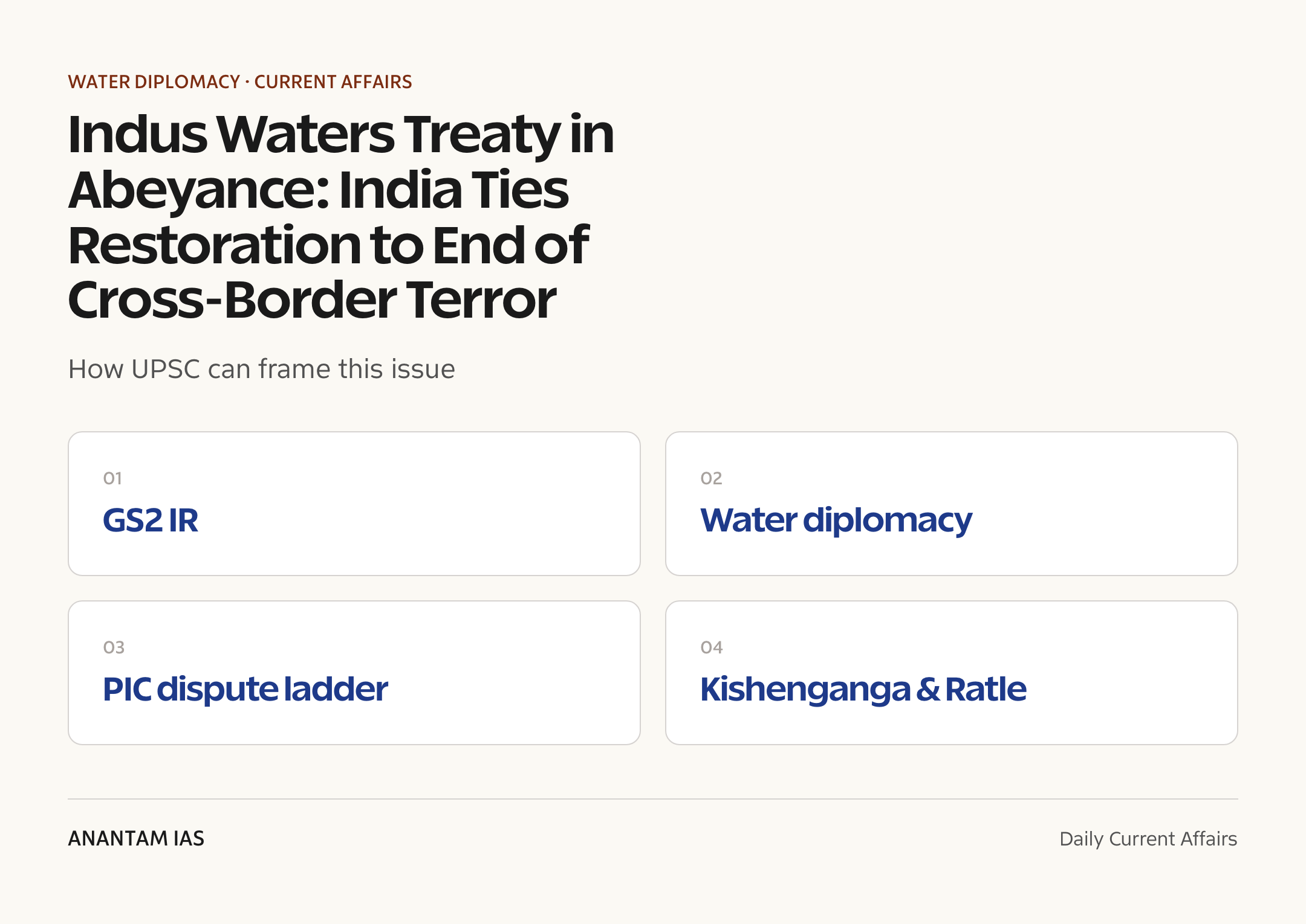Indus Waters Treaty in Abeyance: India Ties Restoration to End of Cross-Border Terror — exam lens