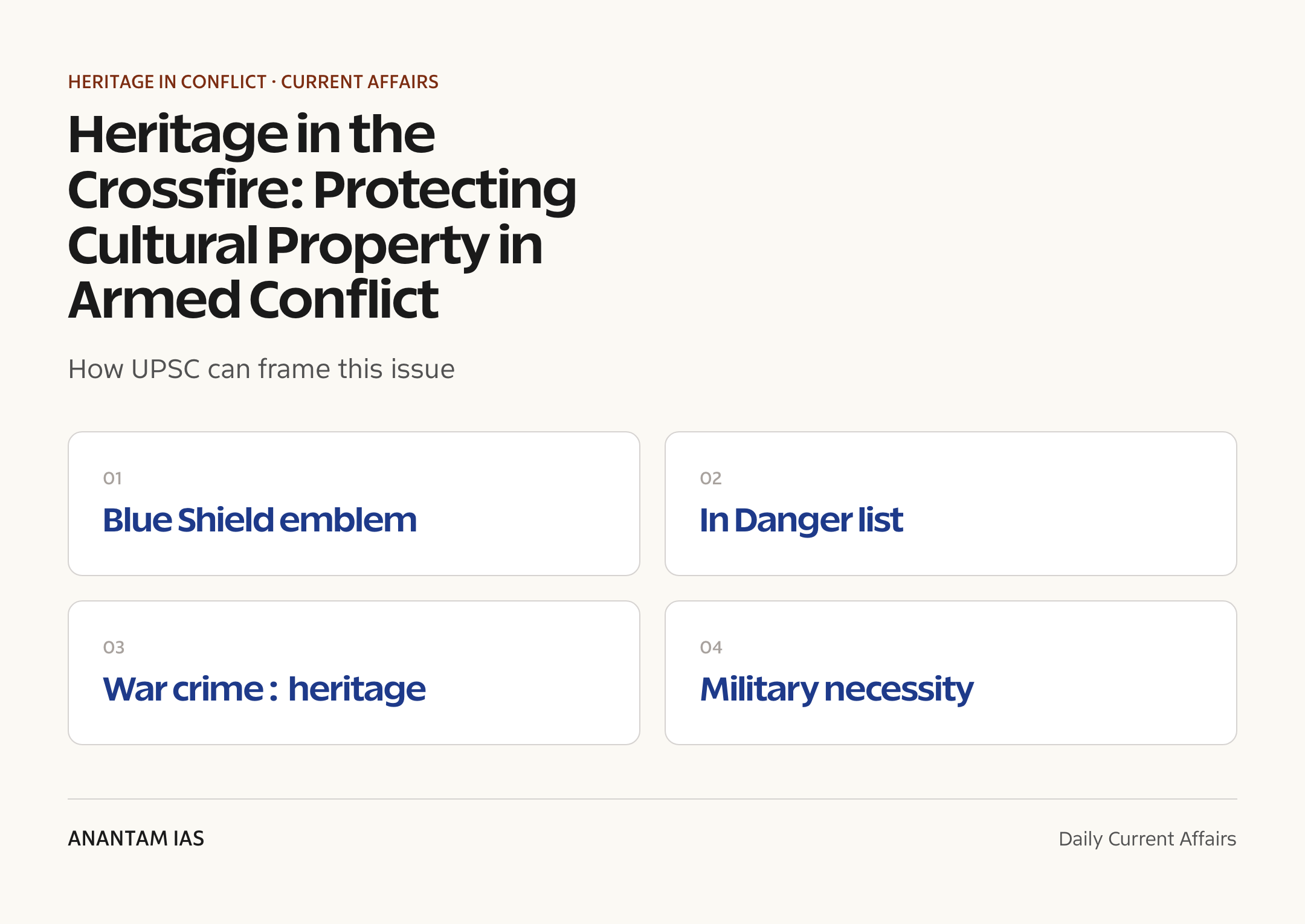 Heritage in the Crossfire: Protecting Cultural Property in Armed Conflict — exam lens