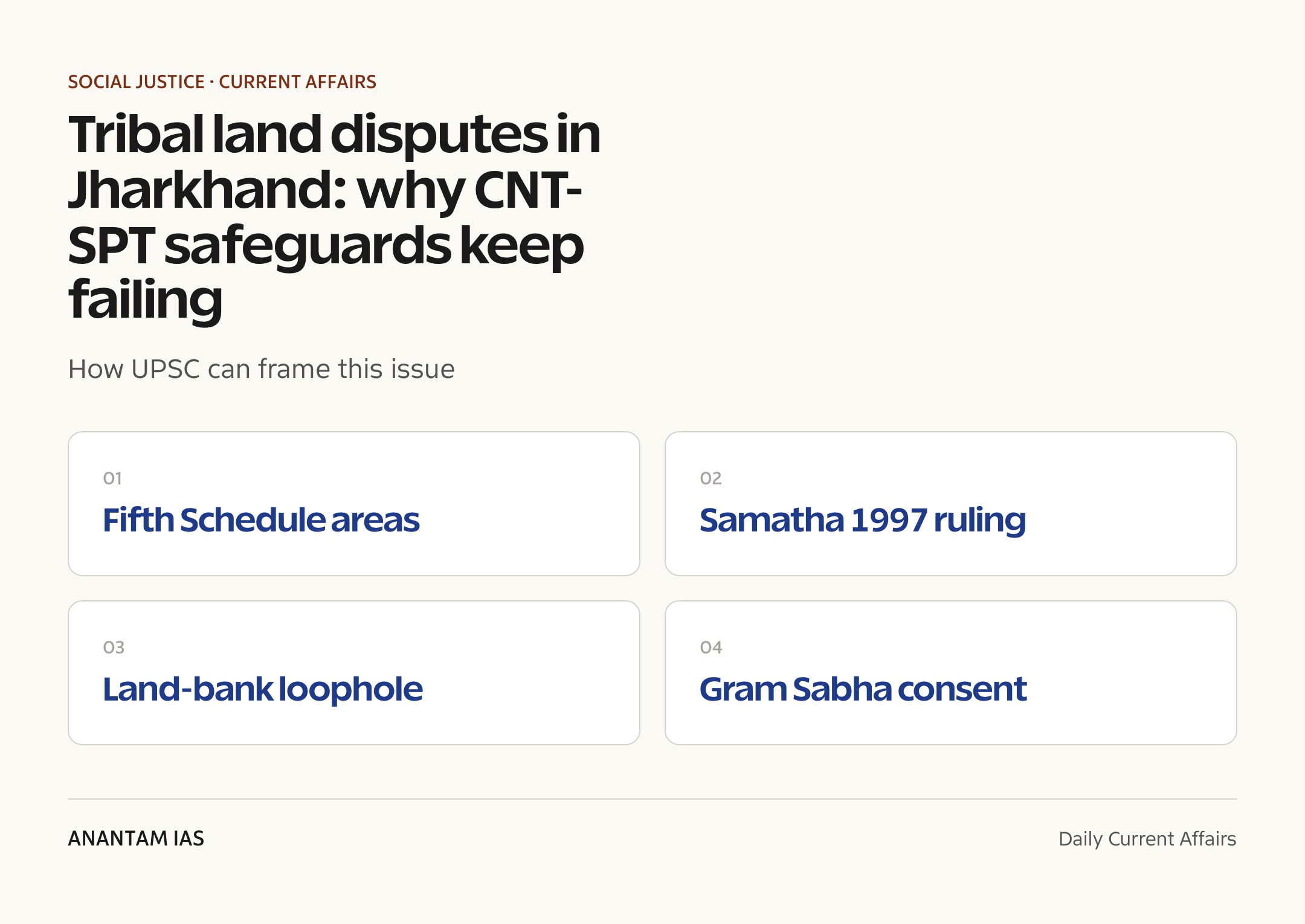 Tribal land disputes in Jharkhand: why CNT-SPT safeguards keep failing — exam lens